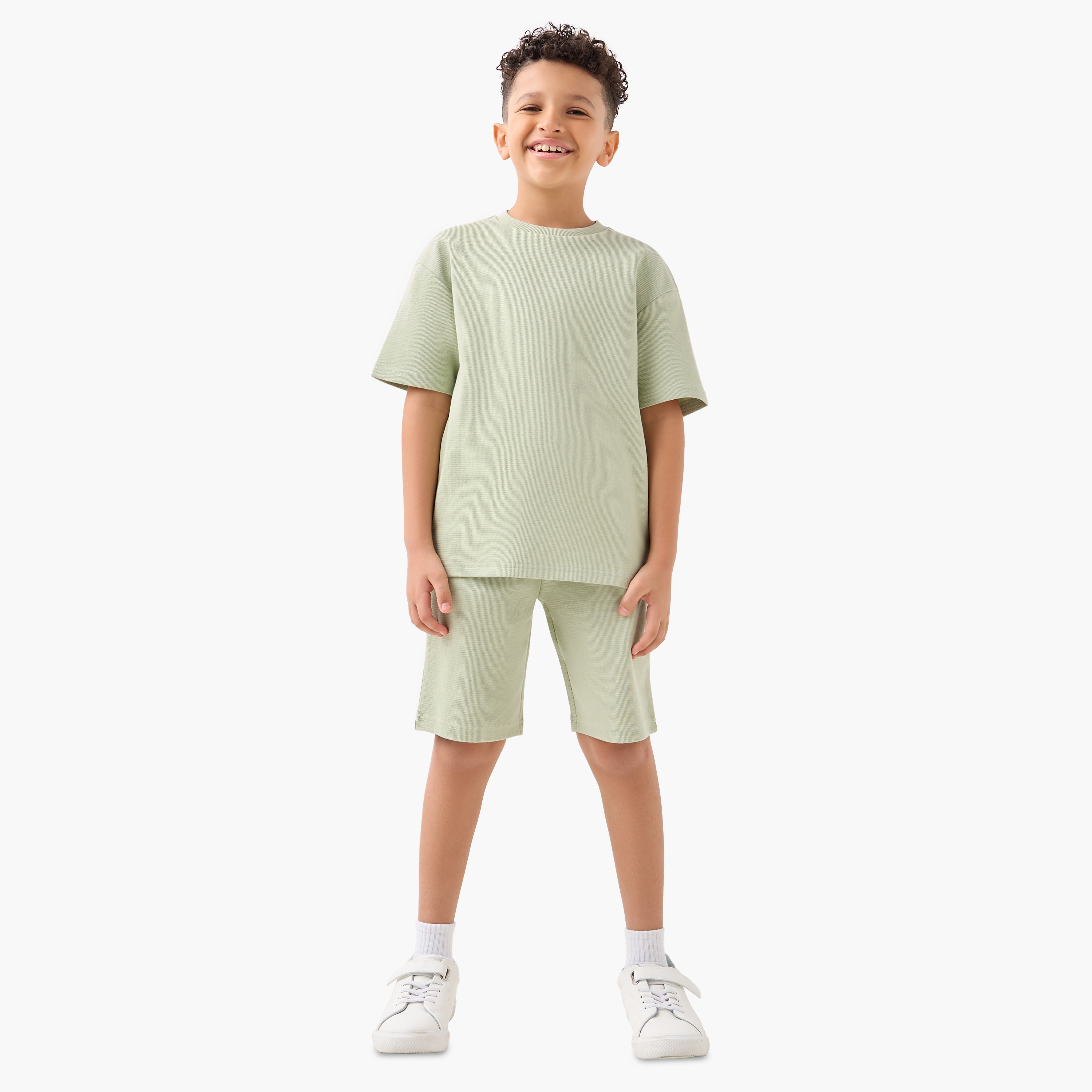 Juniors Textured Crew Neck T-shirt and Shorts Set-boys-clothing-setsandcoords-image-1