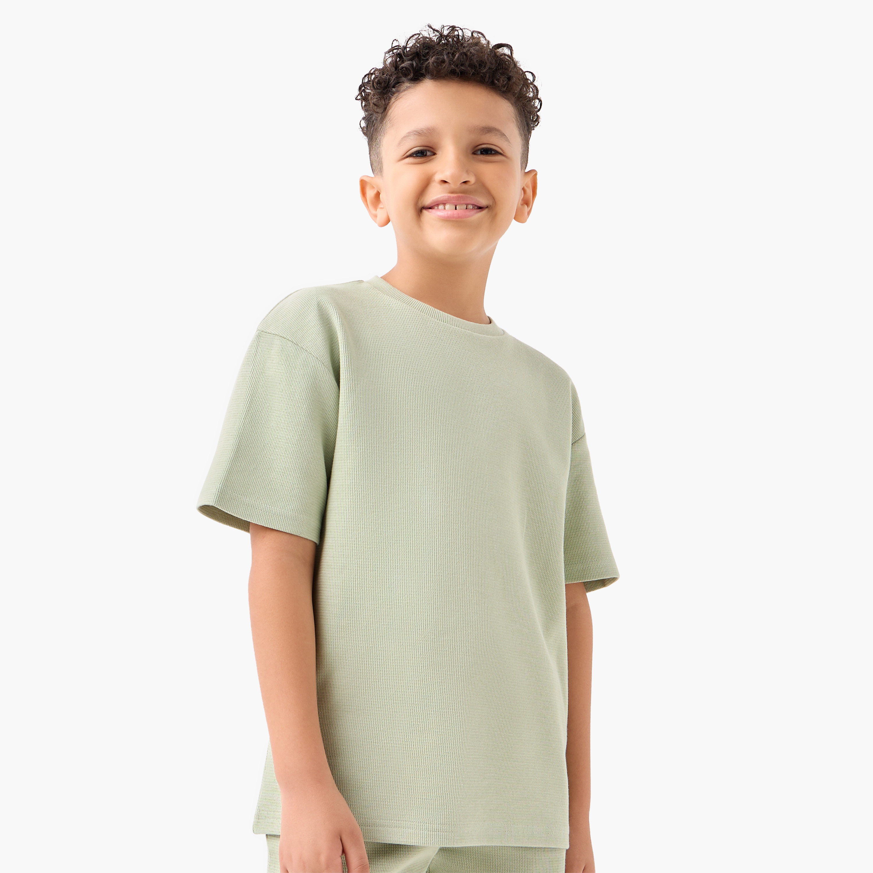 Juniors Textured Crew Neck T-shirt and Shorts Set-boys-clothing-setsandcoords-image-2