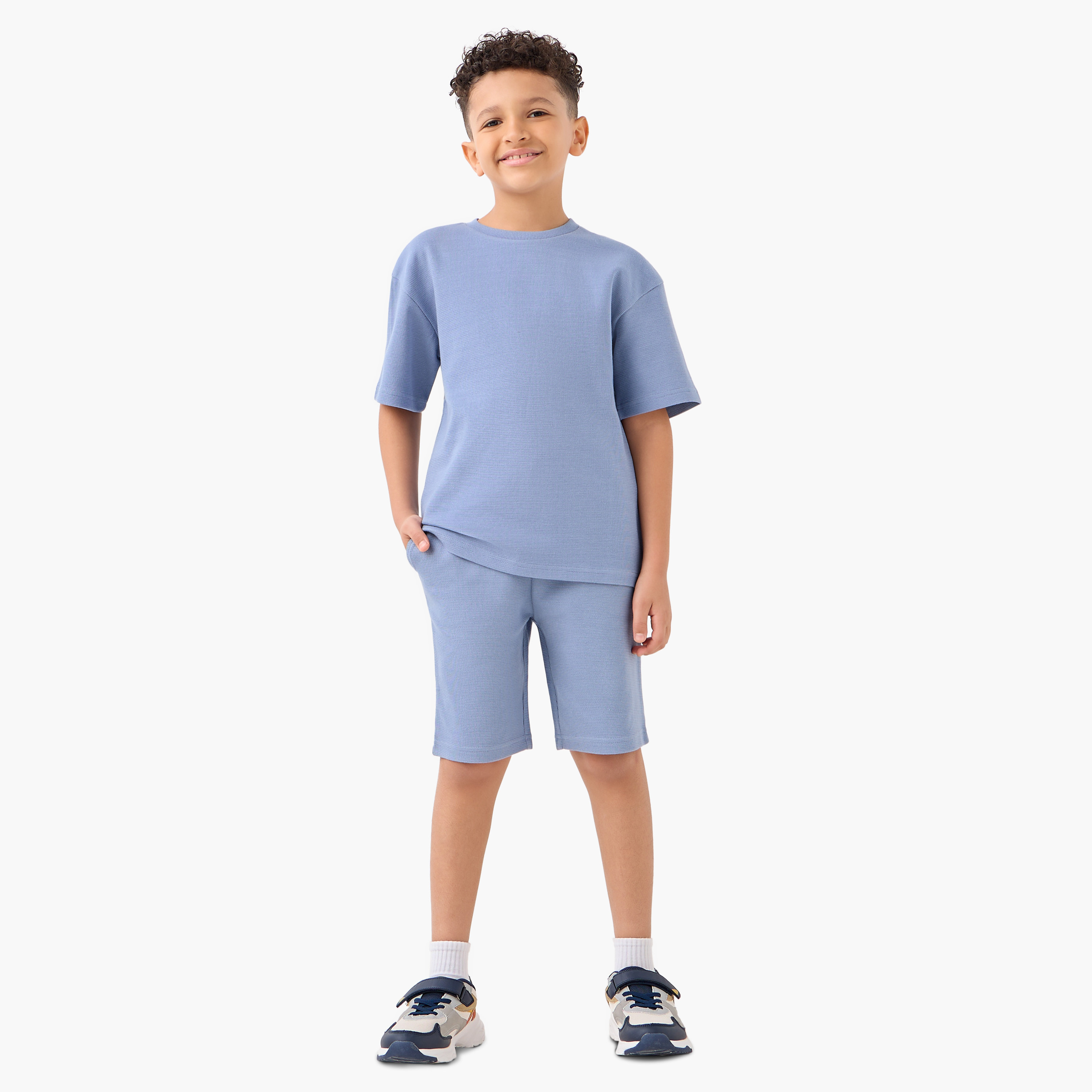 Juniors Textured Crew Neck T-shirt and Shorts Set-boys-clothing-setsandcoords-image-1