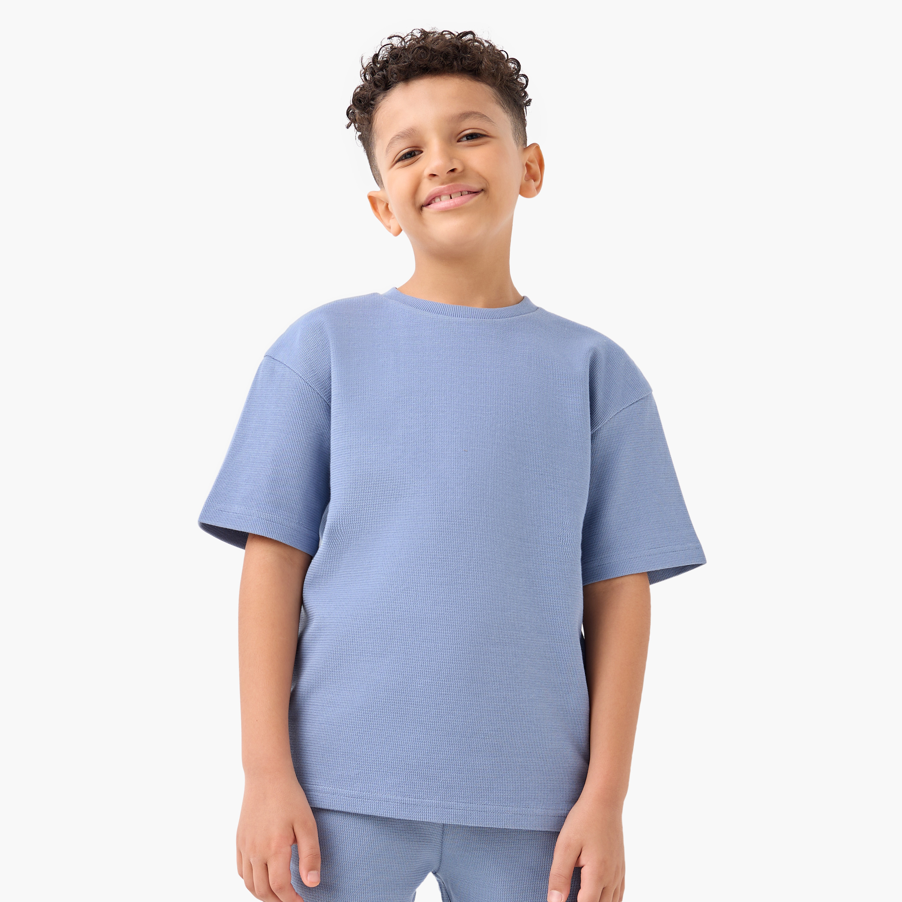 Juniors Textured Crew Neck T-shirt and Shorts Set-boys-clothing-setsandcoords-image-2