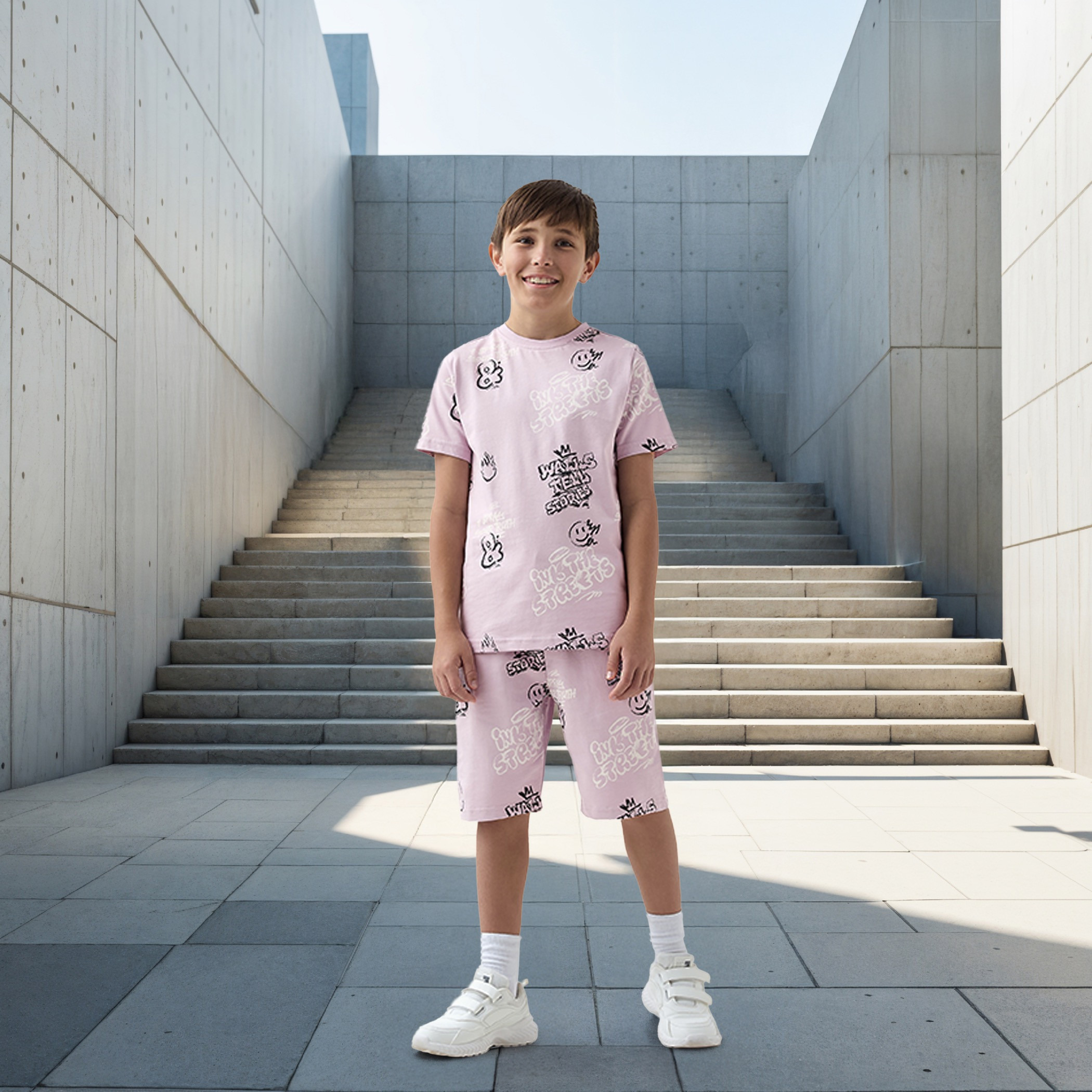 طقم شورت وتيشيرت 3 قطع بطبعات جرافيتي من جونيورز-boys-clothing-setsandcoords-image-2