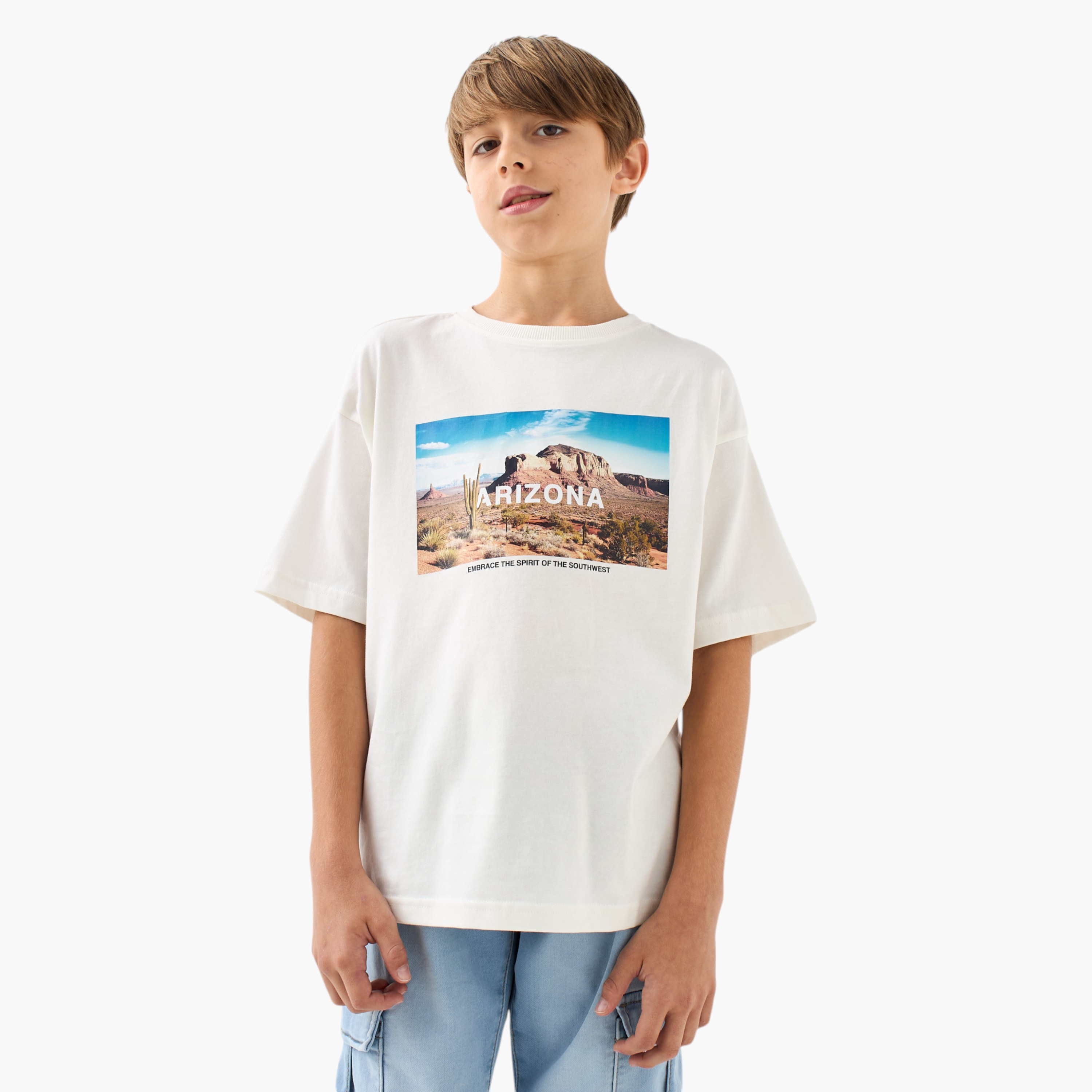 Juniors Arizona Print Crew Neck T-shirt with Short Sleeves-boys-clothing-tshirtsandpolos-image-1