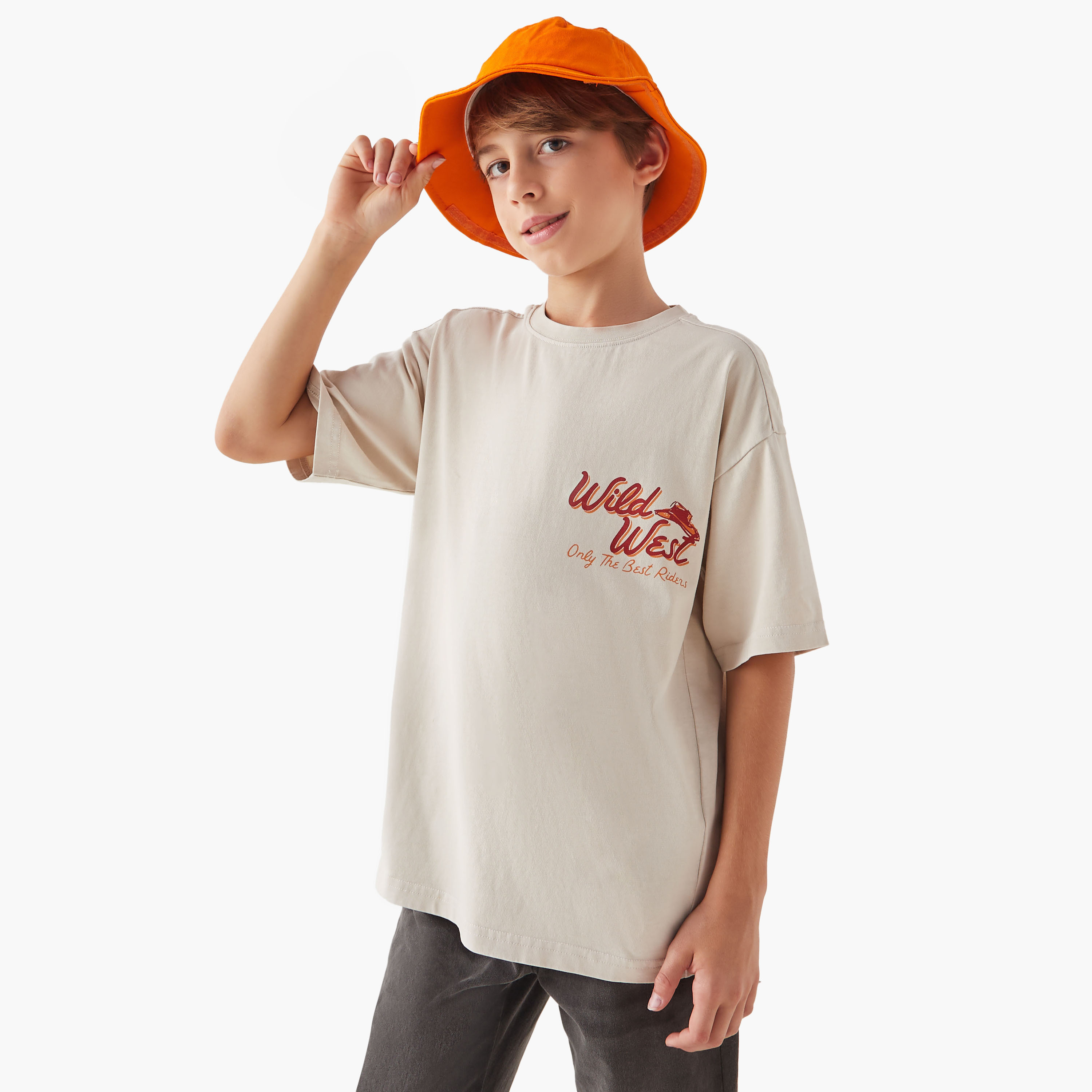 Juniors Graphic Print Crew Neck T-shirt with Short Sleeves-boys-clothing-tshirtsandpolos-image-1