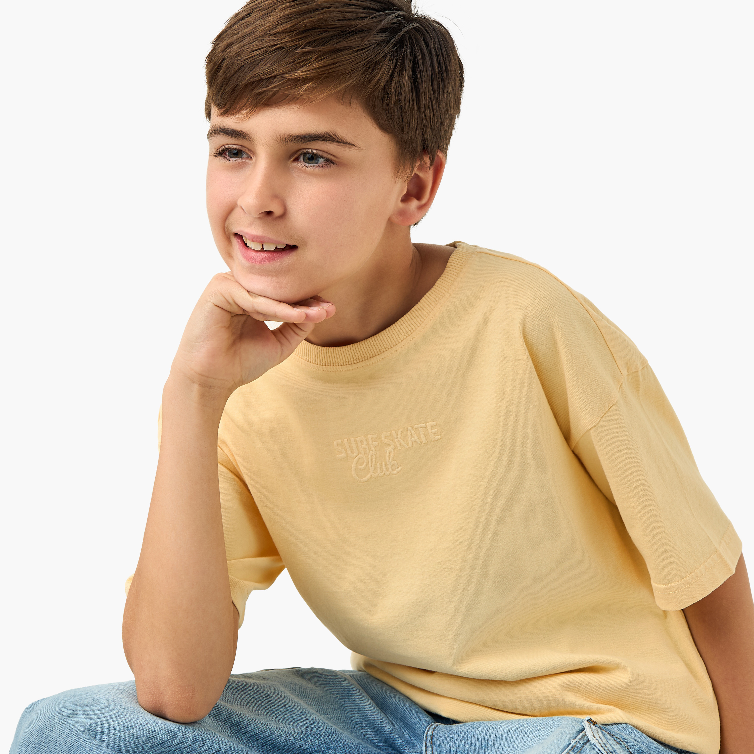 Juniors Embroidered T-shirt with Crew Neck and Short Sleeves-boys-clothing-tshirtsandpolos-image-4