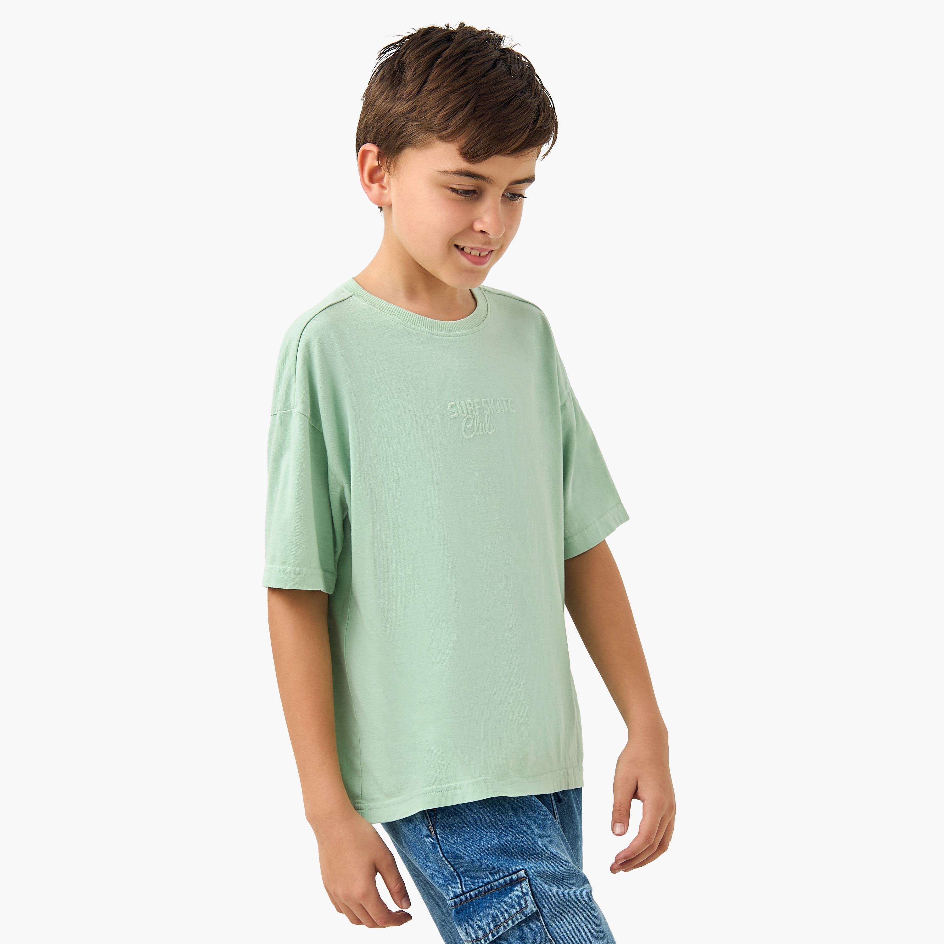 Juniors Embroidered T-shirt with Crew Neck and Short Sleeves-boys-clothing-tshirtsandpolos-image-1