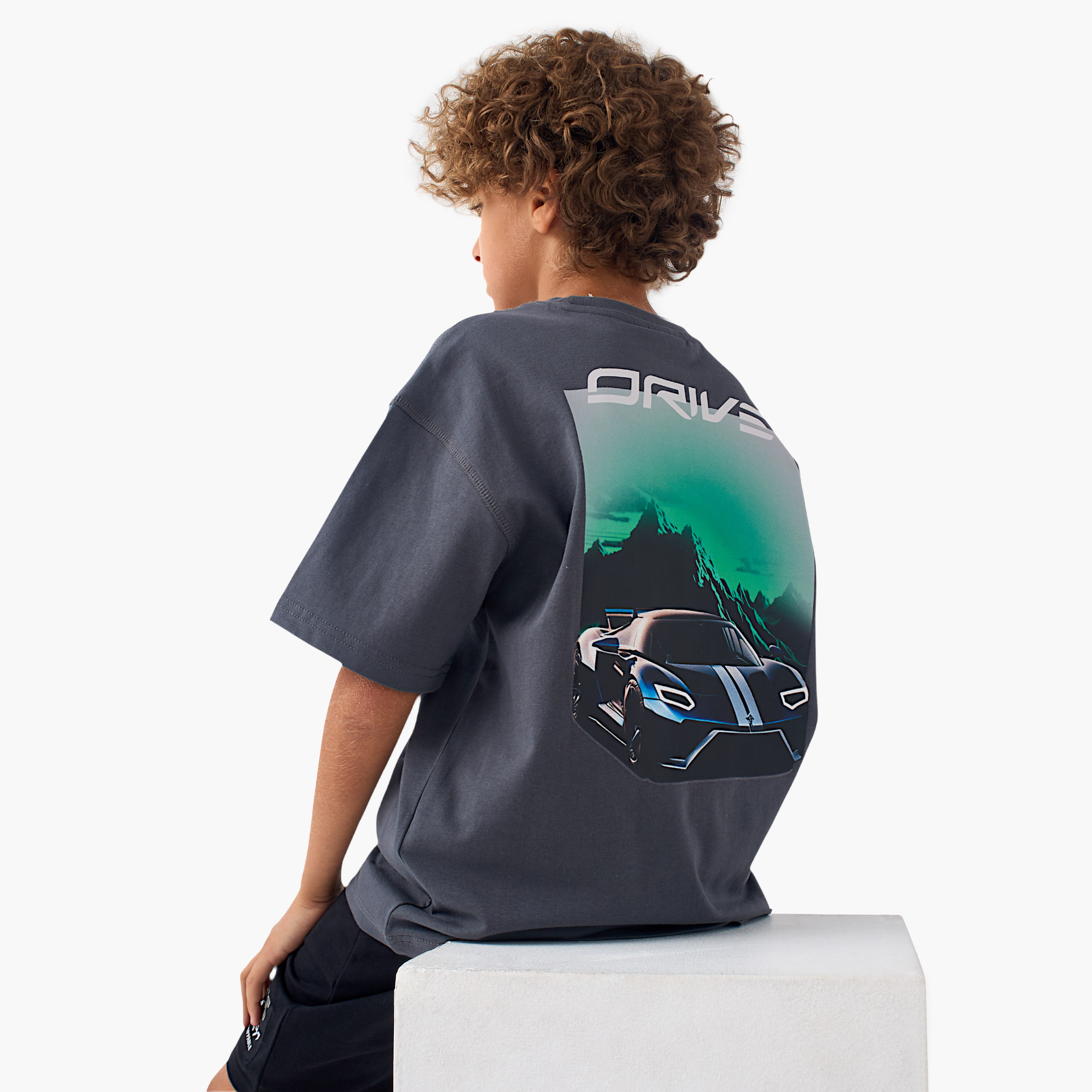 Juniors Graphic Print Crew Neck T-shirt with Short Sleeves-boys-clothing-tshirtsandpolos-image-1