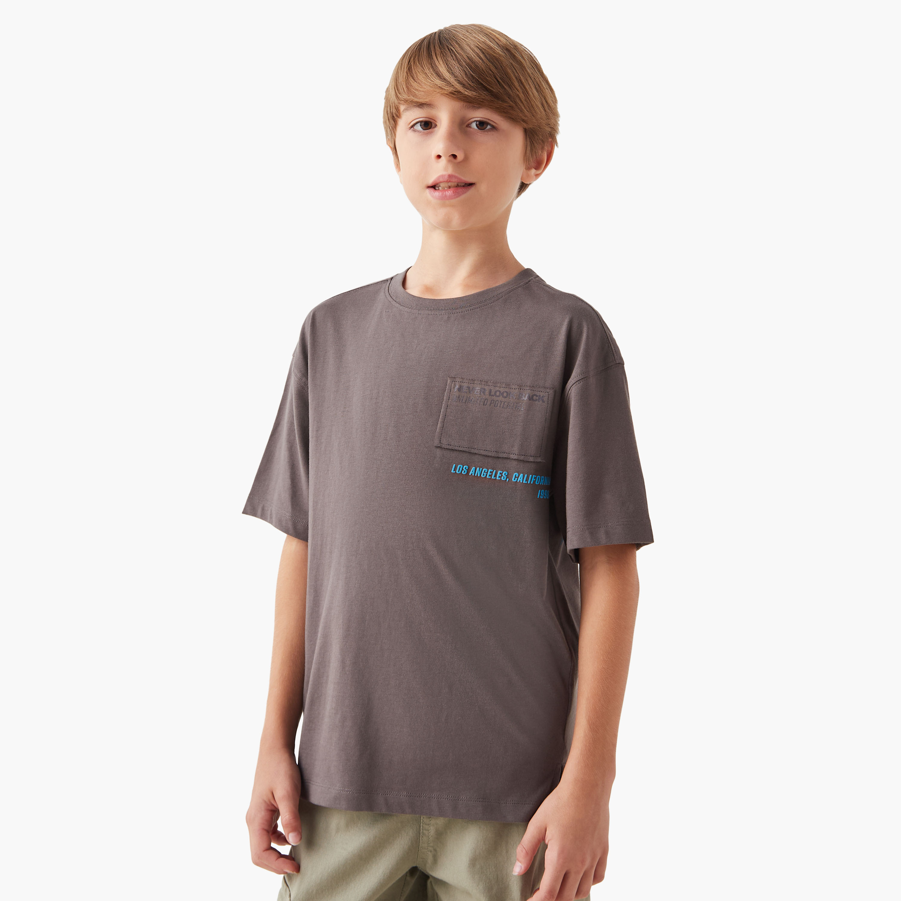 Juniors Graphic Print Crew Neck T-shirt with Short Sleeves-boys-clothing-tshirtsandpolos-image-1