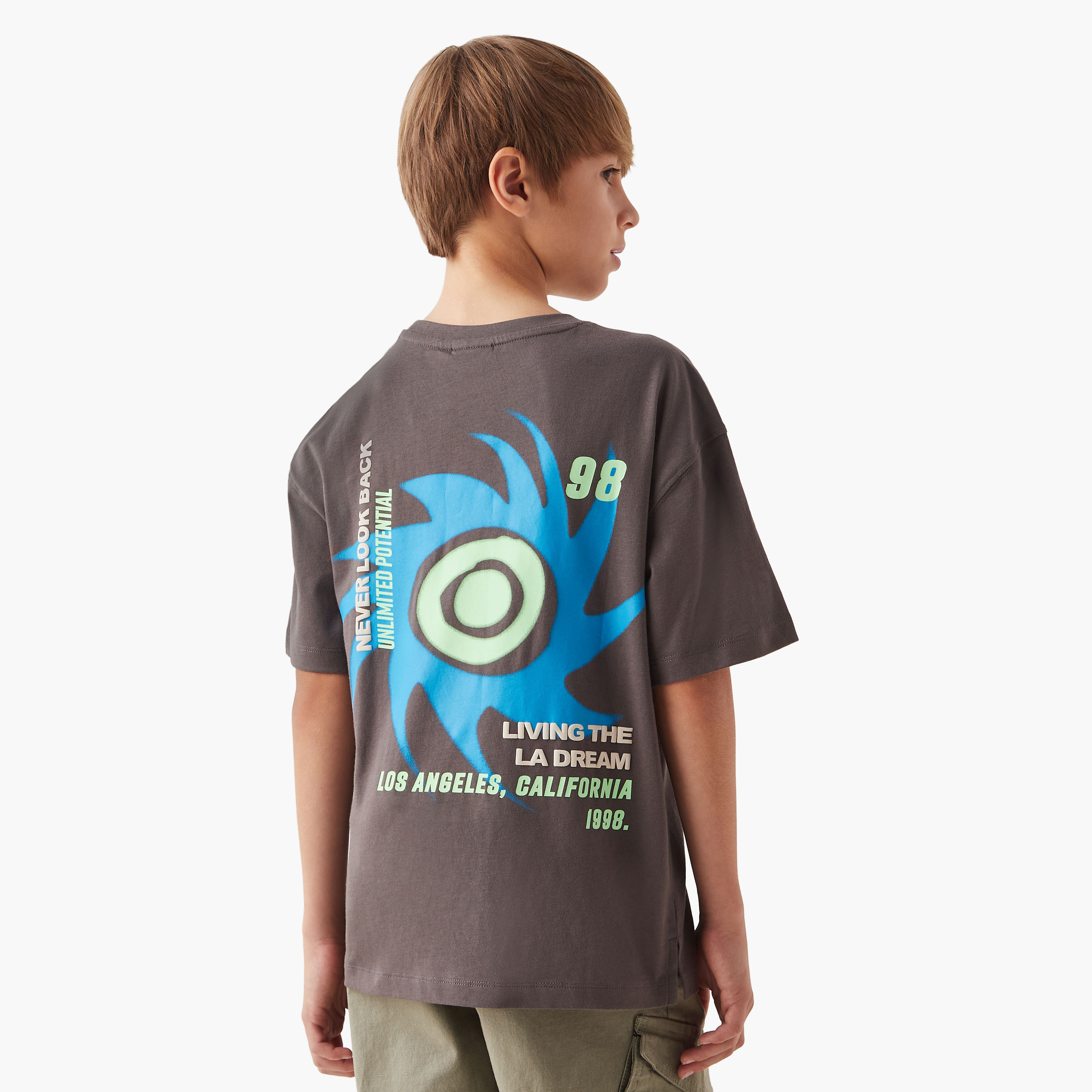 Juniors Graphic Print Crew Neck T-shirt with Short Sleeves-boys-clothing-tshirtsandpolos-image-3