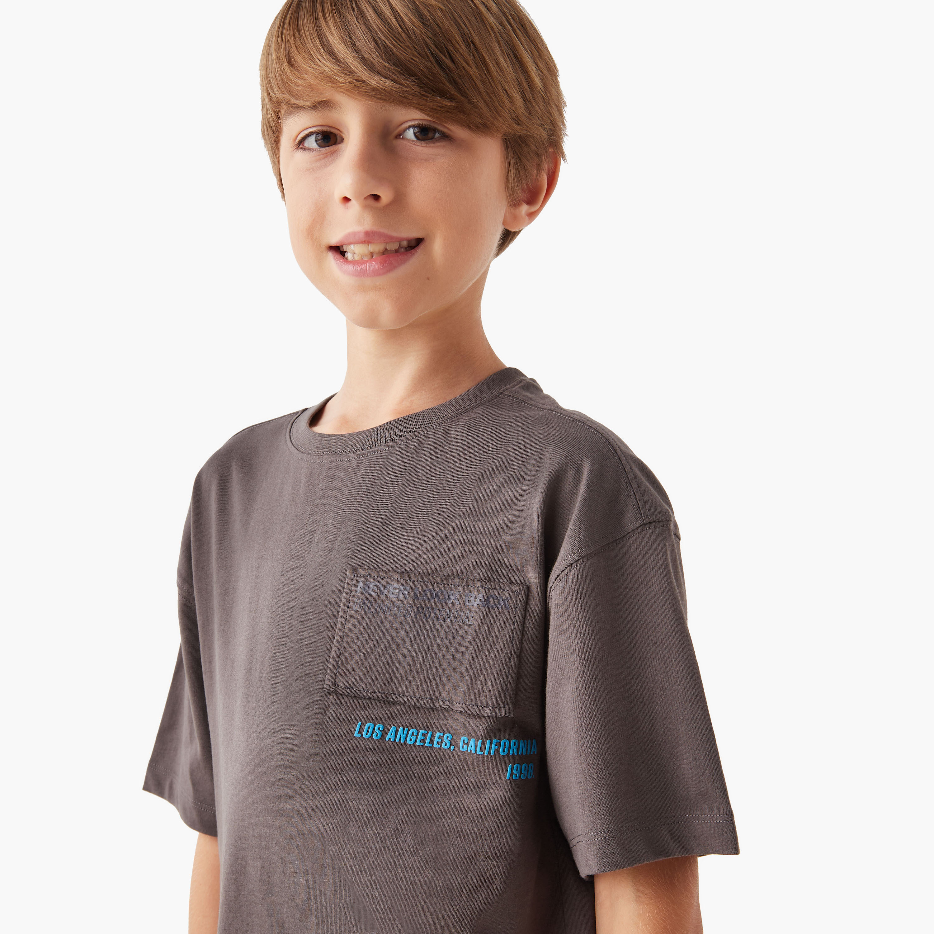 Juniors Graphic Print Crew Neck T-shirt with Short Sleeves-boys-clothing-tshirtsandpolos-image-4