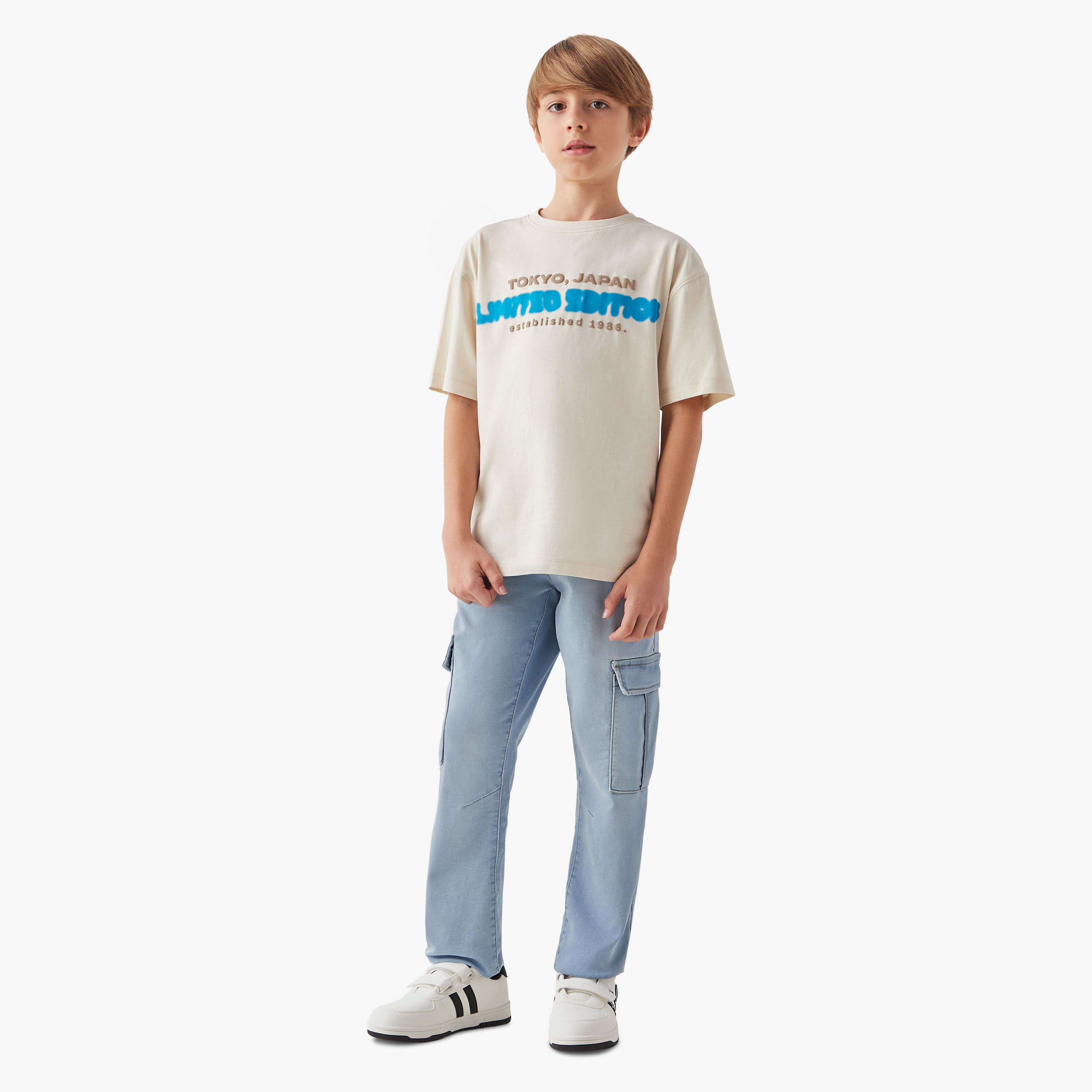 Juniors Graphic Print Crew Neck T-shirt with Short Sleeves-boys-clothing-tshirtsandpolos-image-2