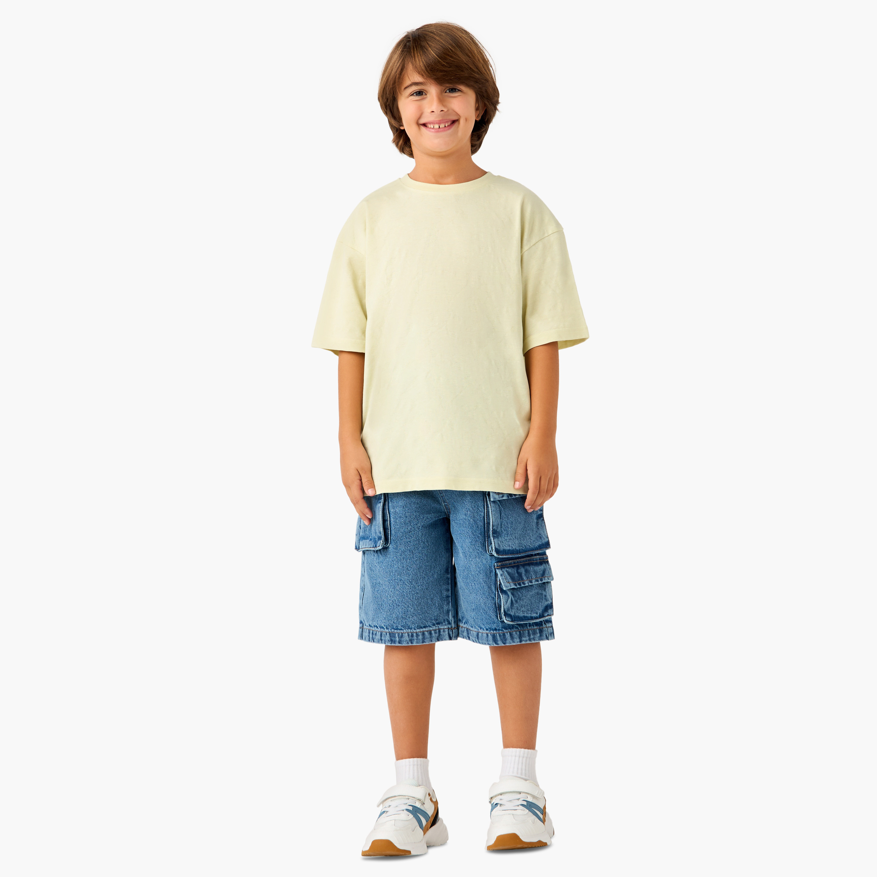 Juniors Jacquard Round Neck T-shirt with Short Sleeves-boys-clothing-tshirtsandpolos-image-2