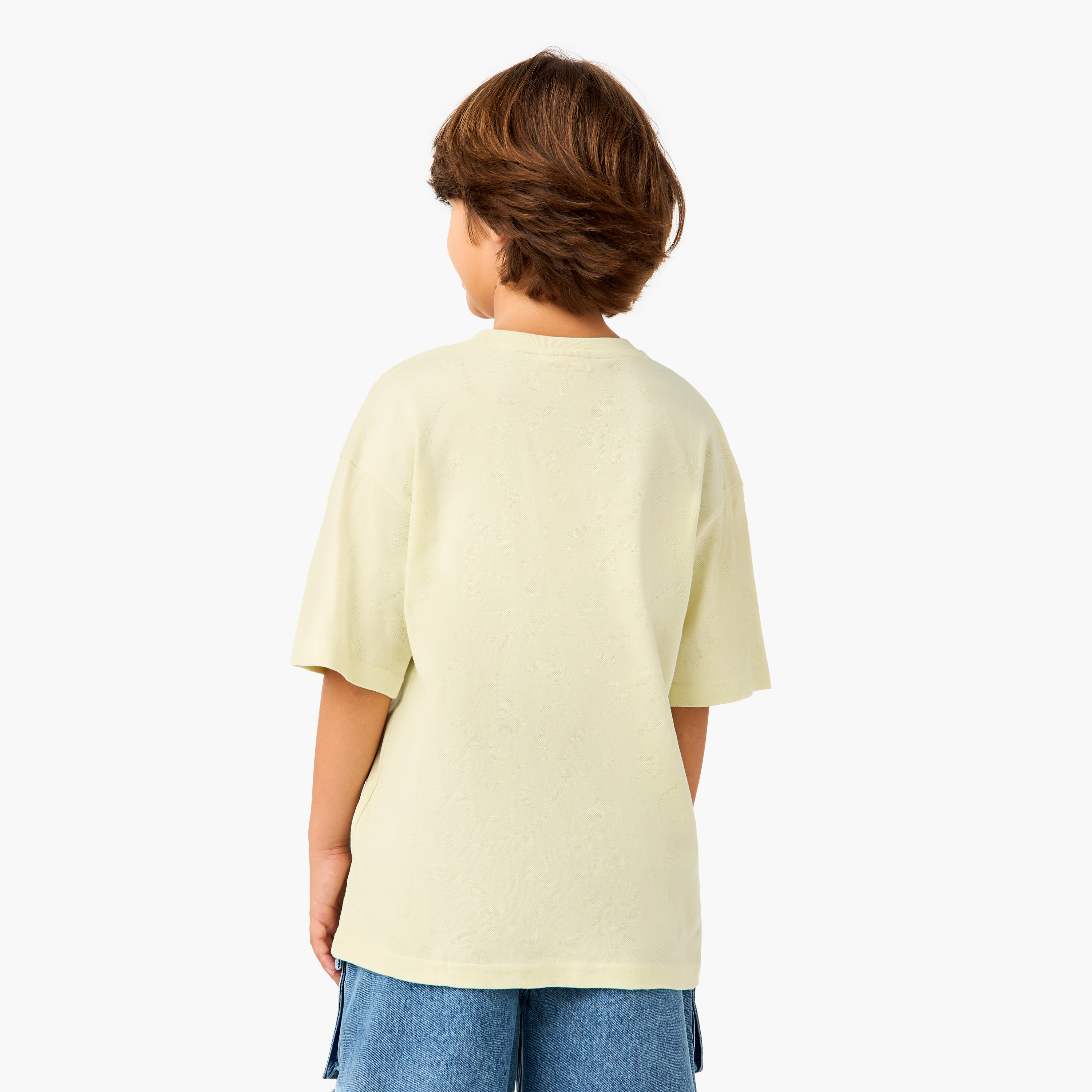 Juniors Jacquard Round Neck T-shirt with Short Sleeves-boys-clothing-tshirtsandpolos-image-3