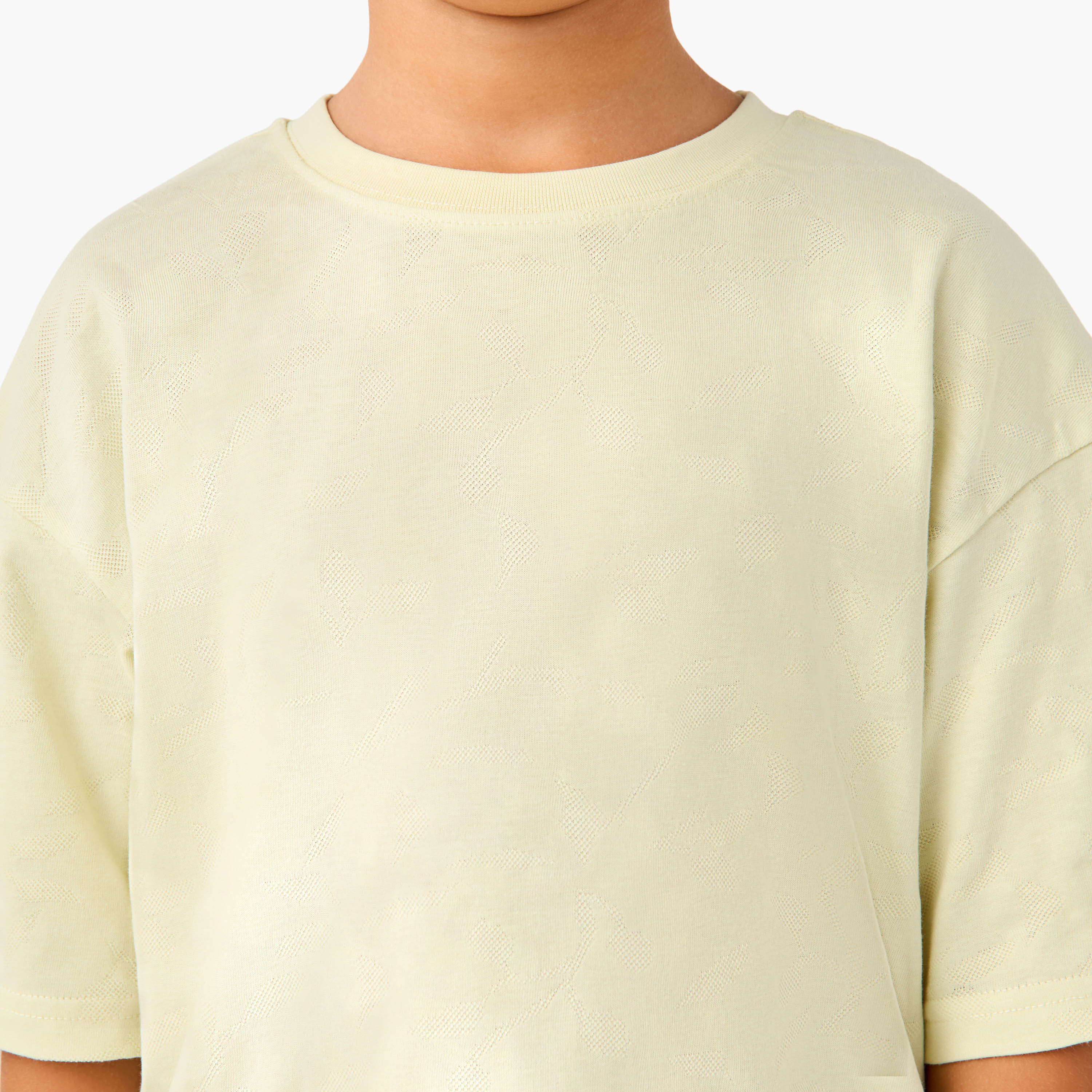 Juniors Jacquard Round Neck T-shirt with Short Sleeves-boys-clothing-tshirtsandpolos-image-4
