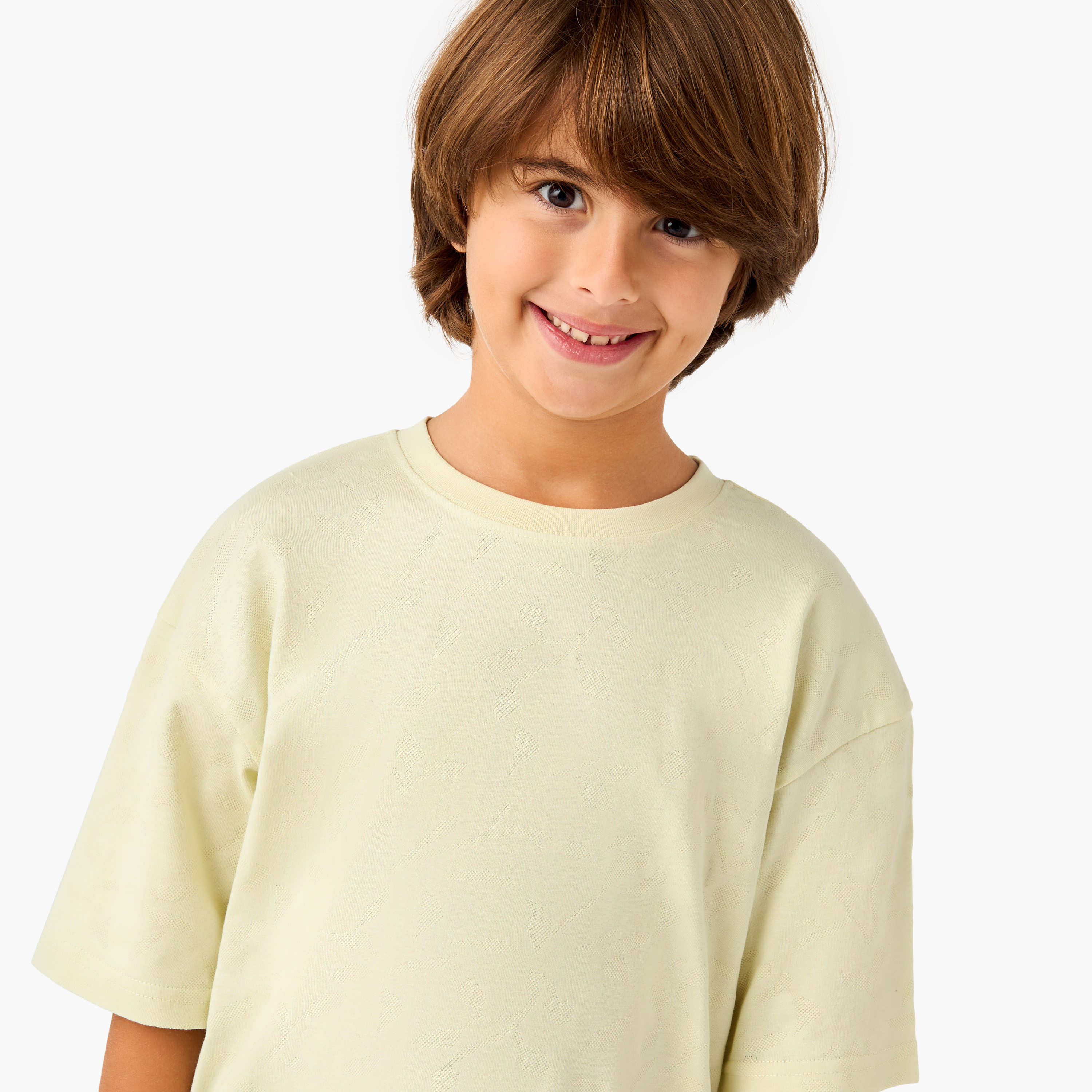 Juniors Jacquard Round Neck T-shirt with Short Sleeves-boys-clothing-tshirtsandpolos-image-5