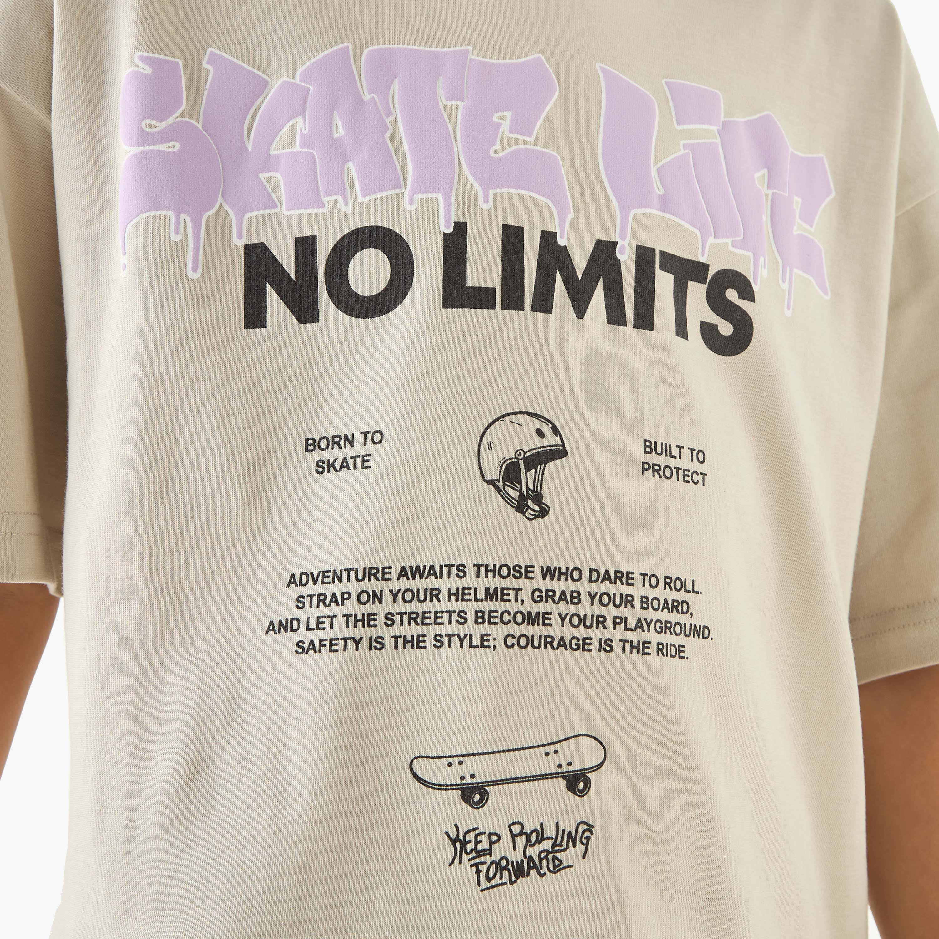 Juniors Typographic Print Crew Neck T-shirt with Short Sleeves-boys-clothing-tshirtsandpolos-image-6