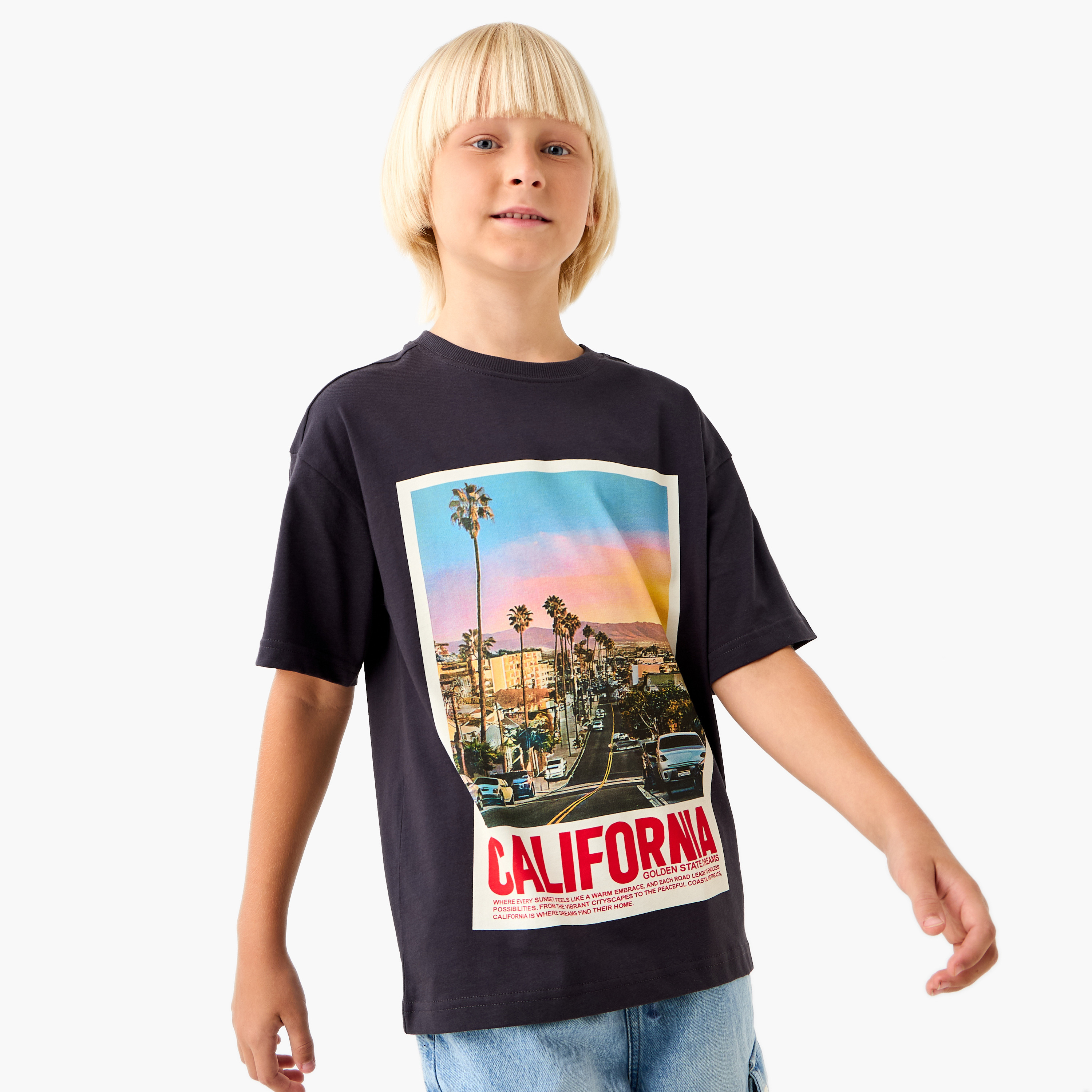 Juniors Graphic Print T-shirt with Short Sleeves-boys-clothing-tshirtsandpolos-image-1
