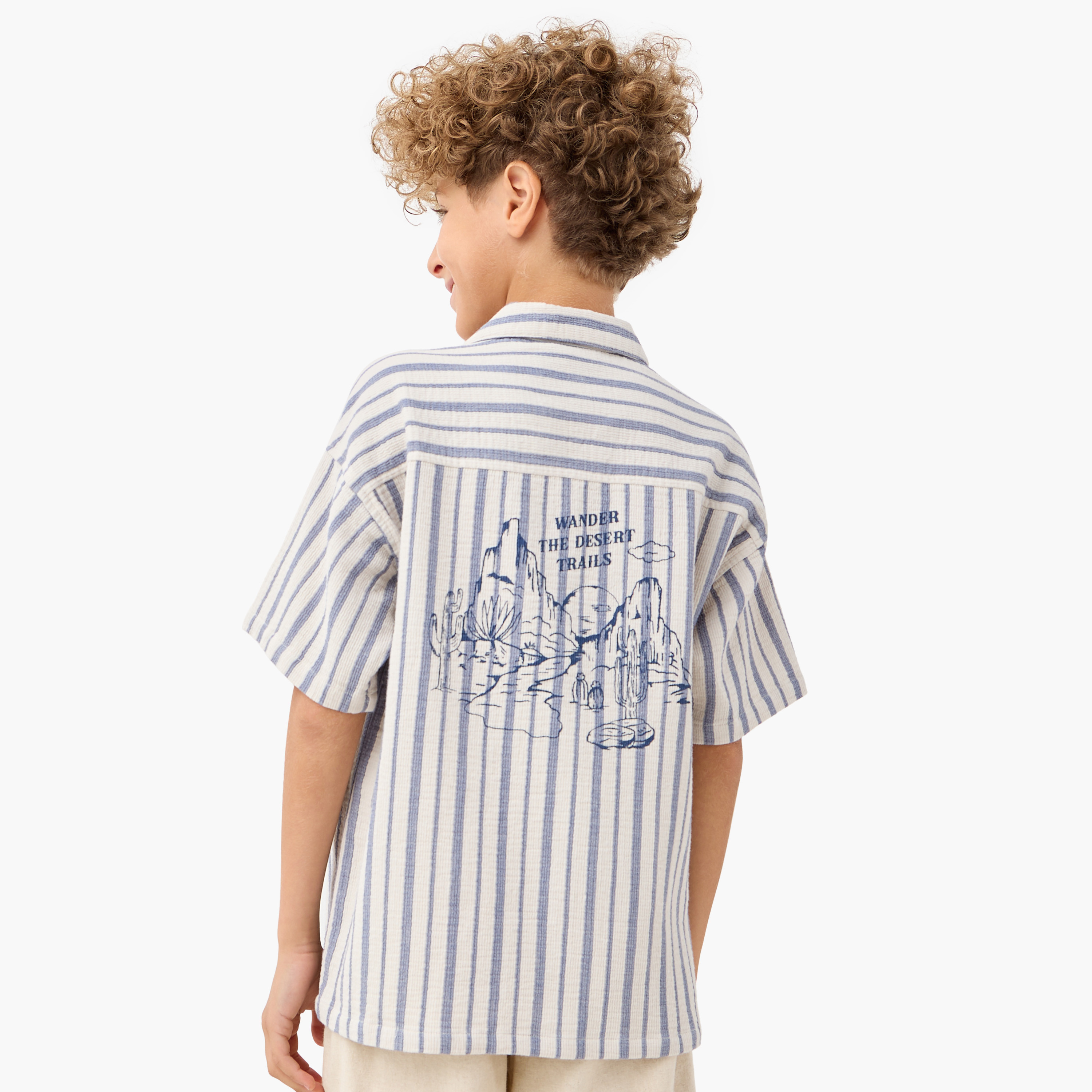 Juniors Striped Camp Collar Shirt with Short Sleeves and Chest Pocket-boys-clothing-shirts-image-3