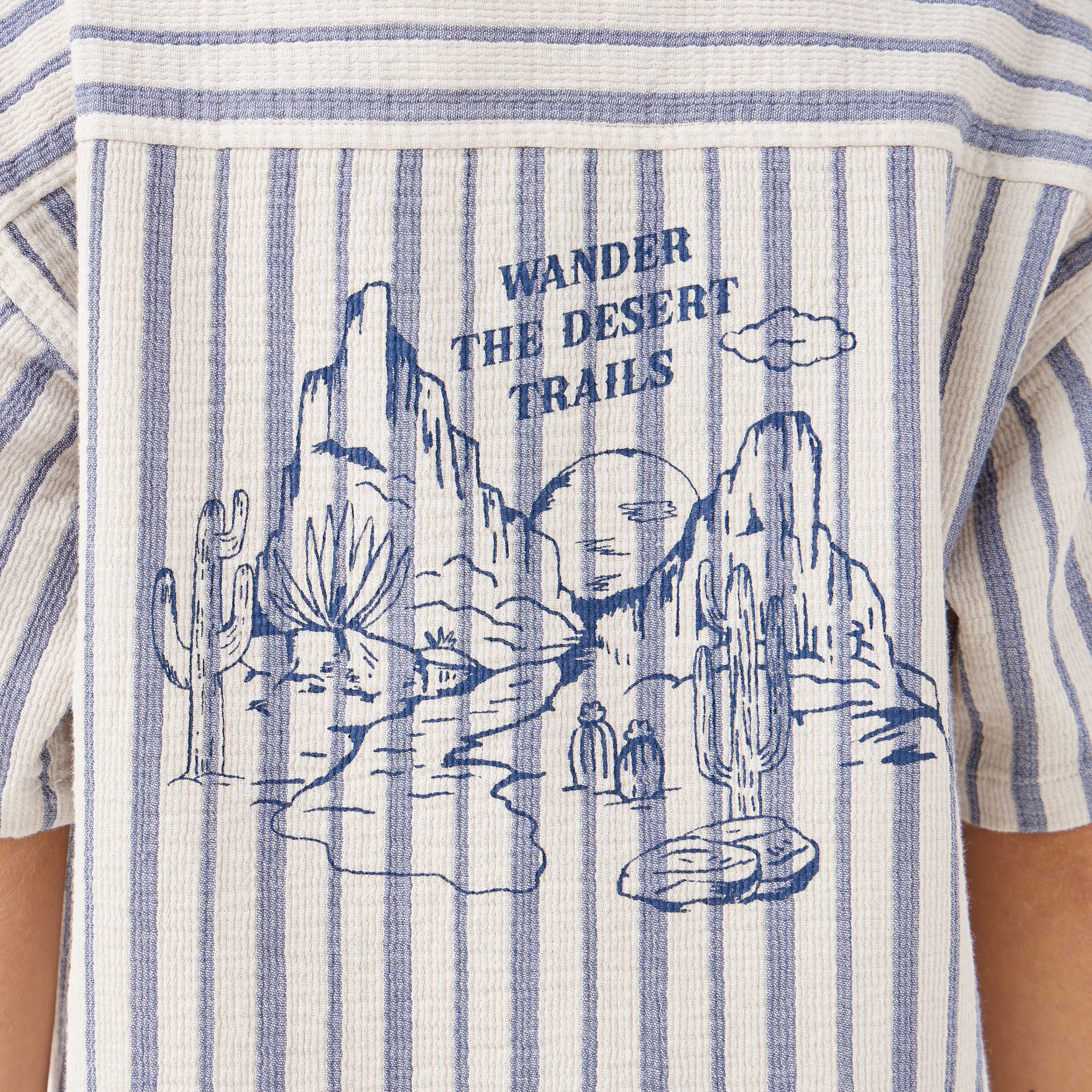 Juniors Striped Camp Collar Shirt with Short Sleeves and Chest Pocket-boys-clothing-shirts-image-5