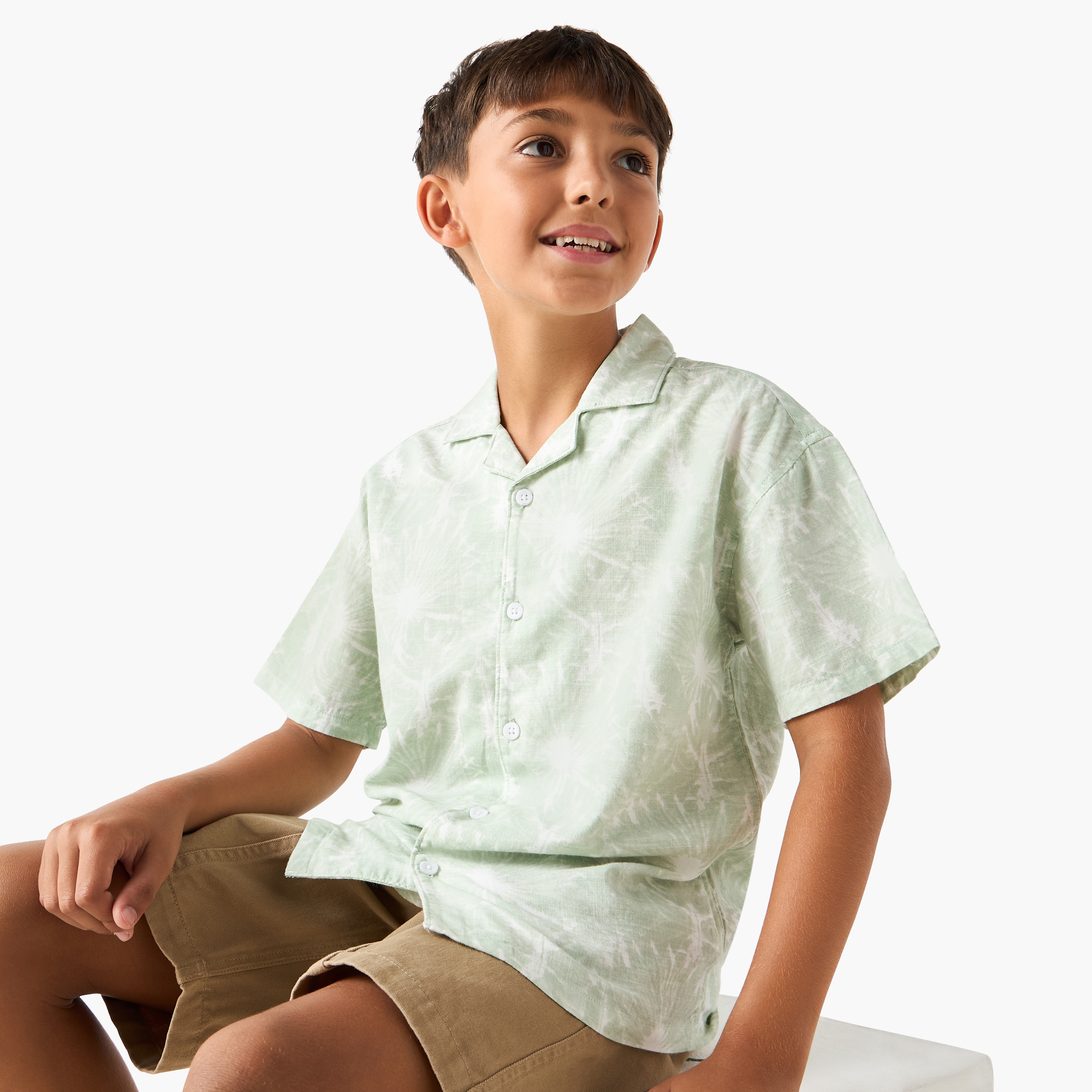 Juniors All-Over Print Shirt with Camp Collar and Short Sleeves-boys-clothing-shirts-image-1