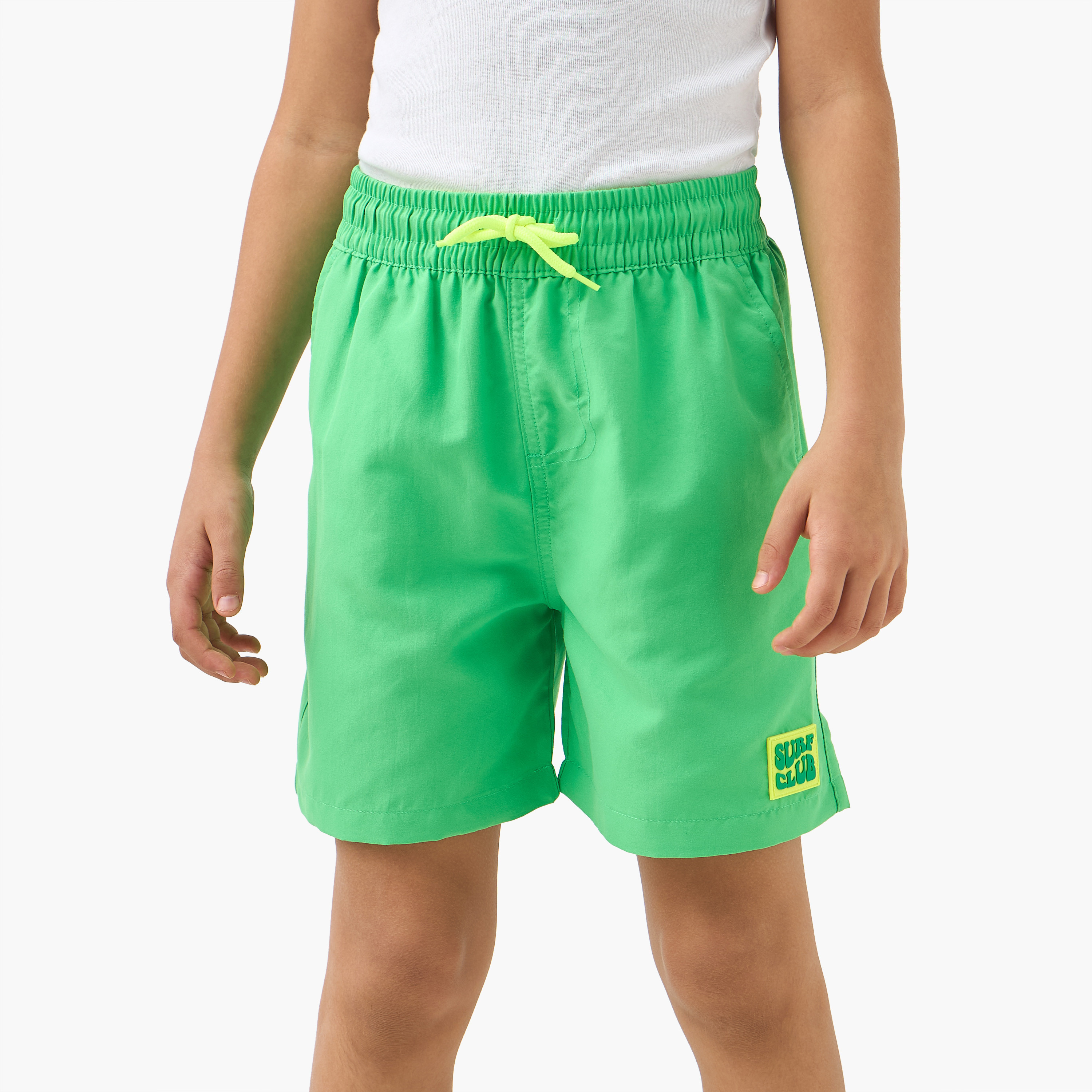 Juniors Typographic Applique Swim Shorts with Drawstring Closure-sports-boys-clothing-swimwear-image-1