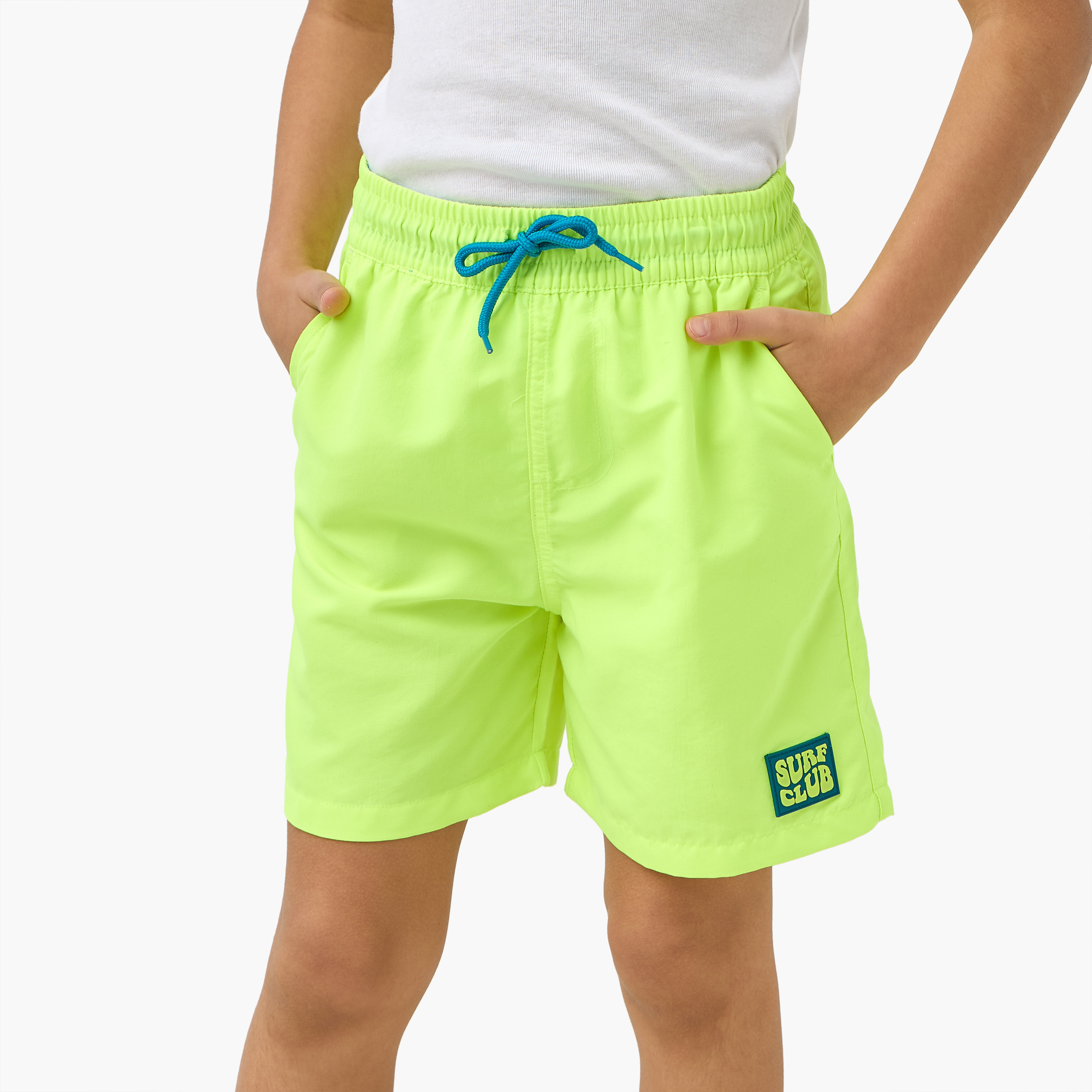 Juniors Typographic Applique Swim Shorts with Drawstring Closure-sports-boys-clothing-swimwear-image-1