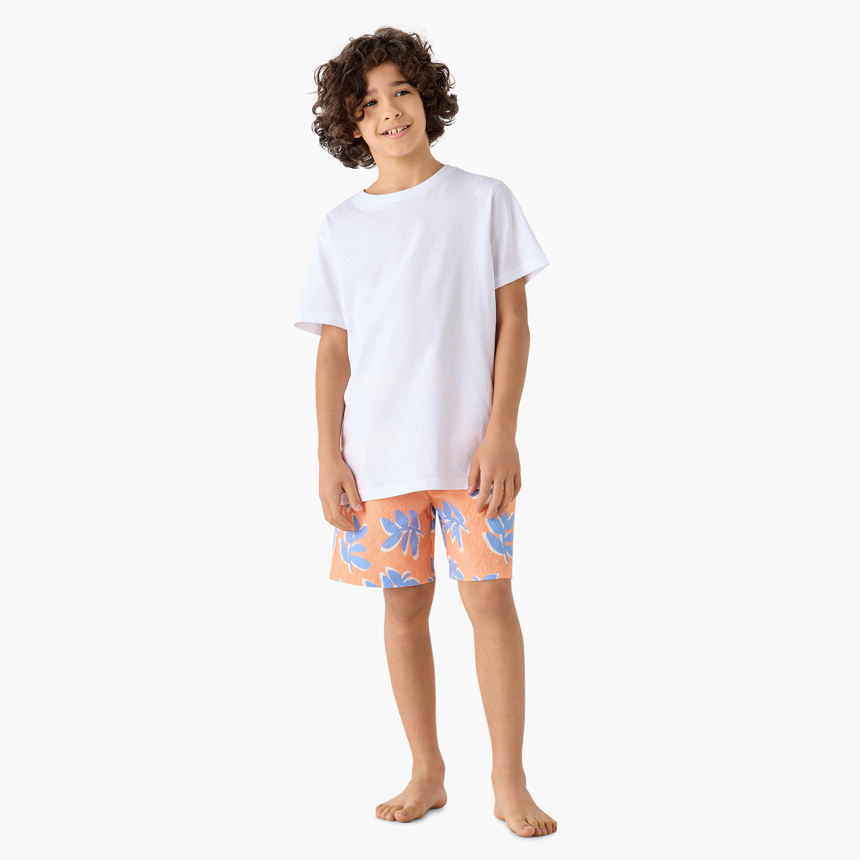 Juniors Leaf Print Swim Shorts with Drawstring Closure-sports-boys-clothing-swimwear-image-2