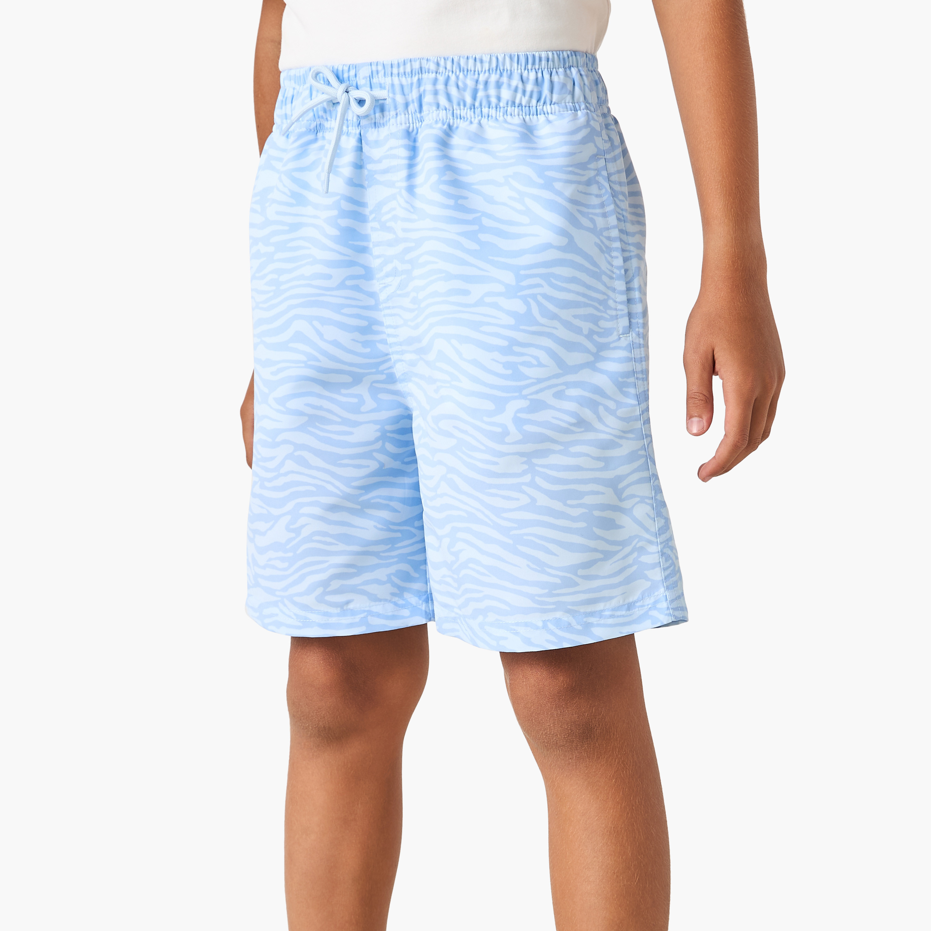 Juniors Printed Swim Shorts with Elasticated Drawstring and Pockets-sports-boys-clothing-swimwear-image-1