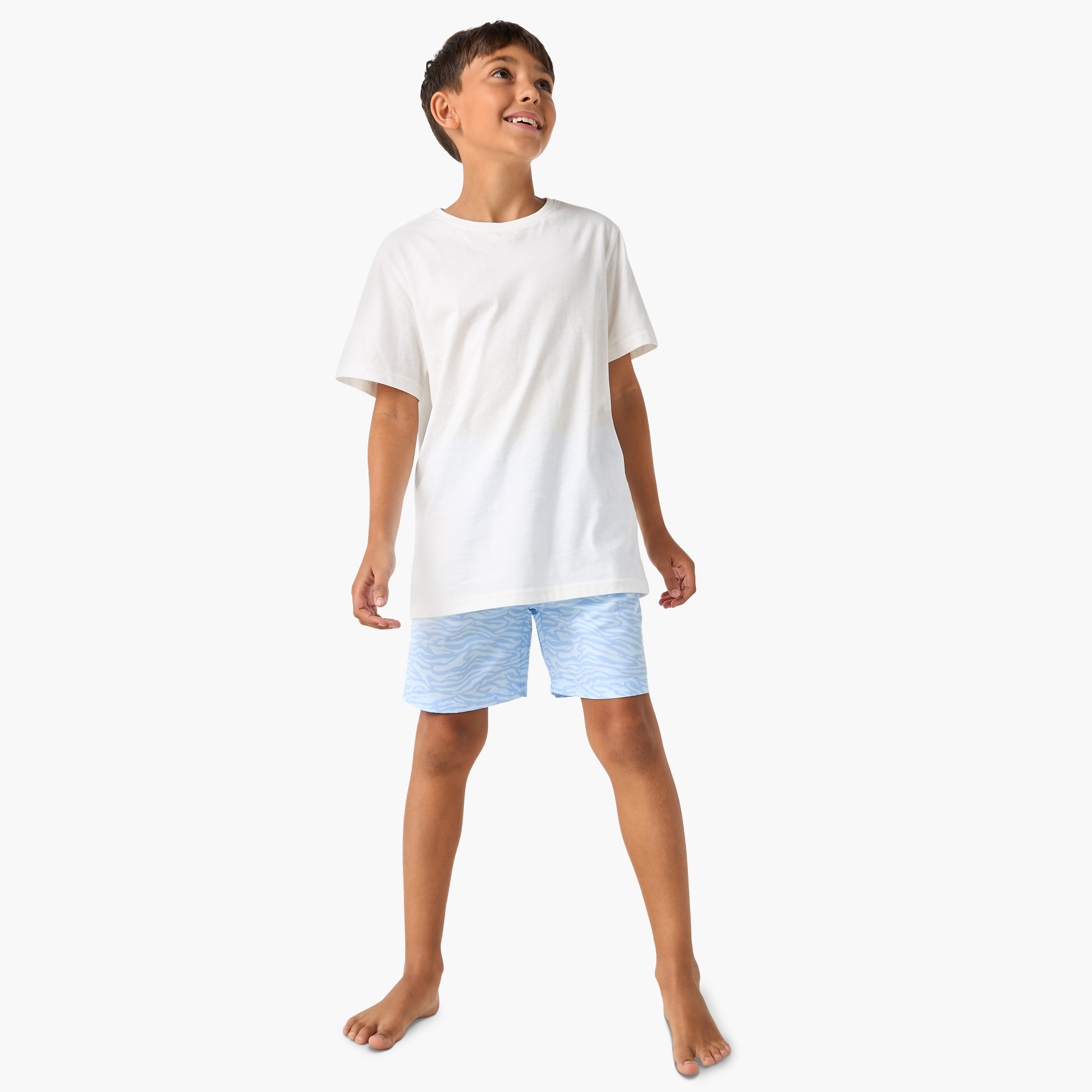 Juniors Printed Swim Shorts with Elasticated Drawstring and Pockets-sports-boys-clothing-swimwear-image-2