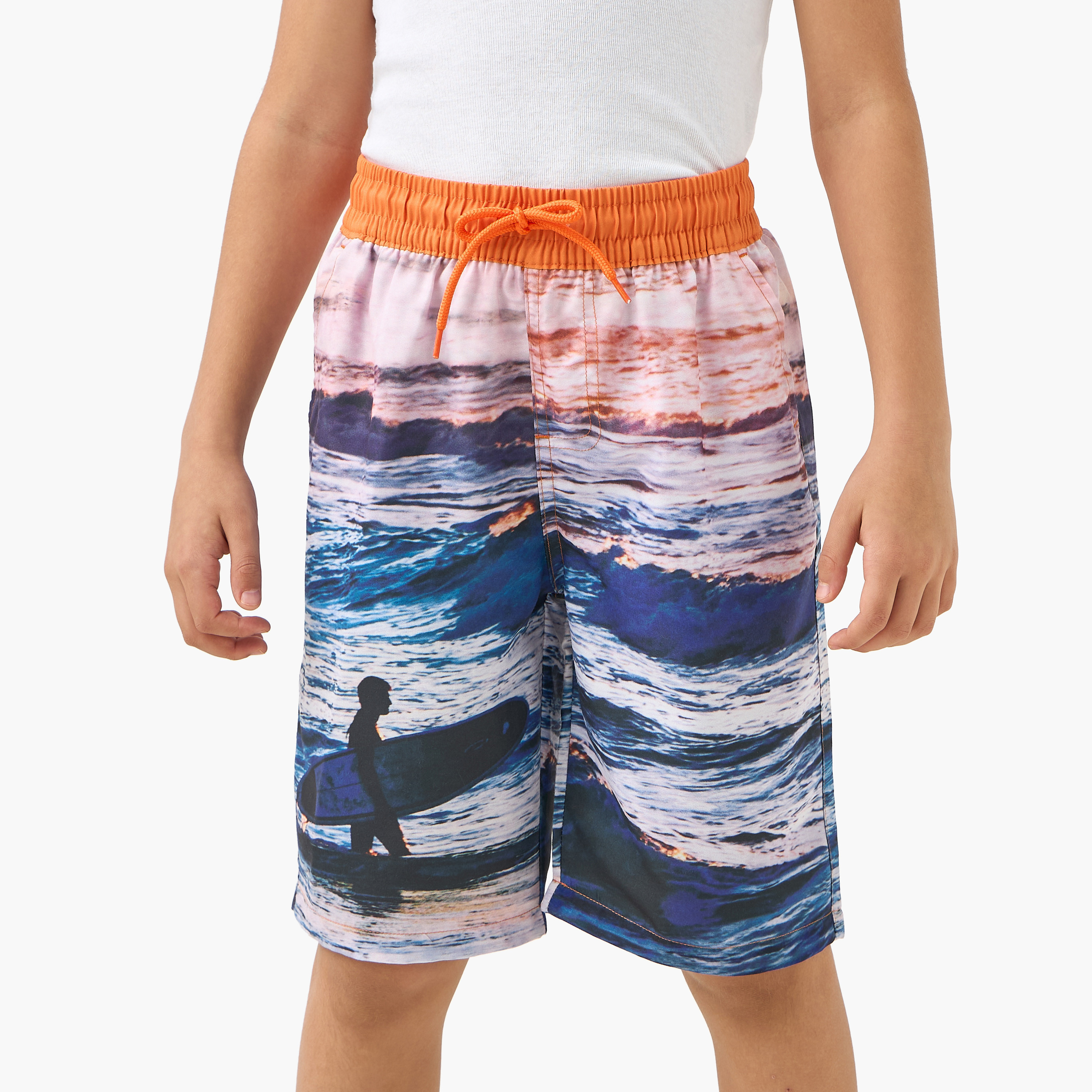 Juniors Printed Swim Shorts with Drawstring Closure-sports-boys-clothing-swimwear-image-1