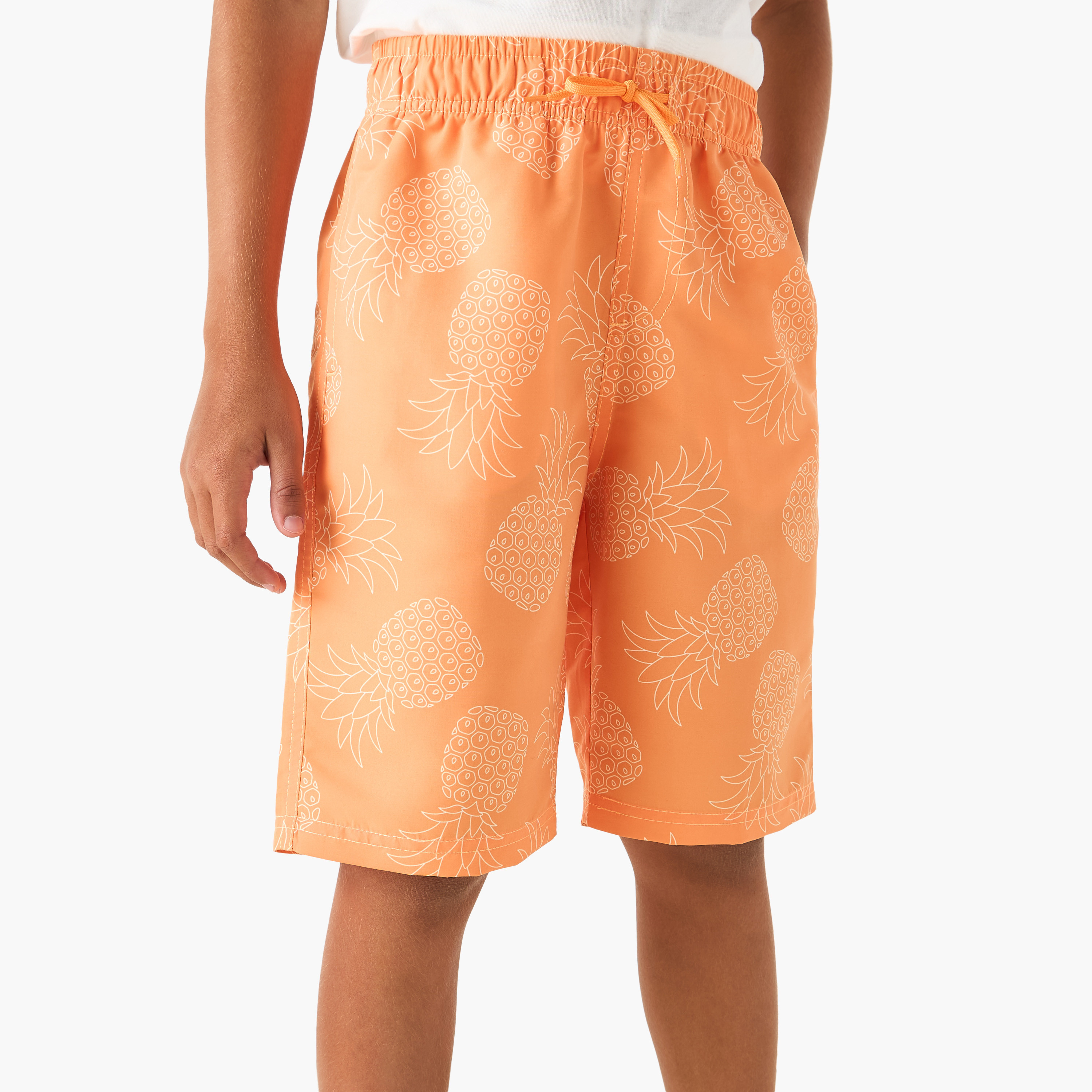 Juniors Printed Swim Shorts with Elasticated Drawstring and Pockets-sports-boys-clothing-swimwear-image-1