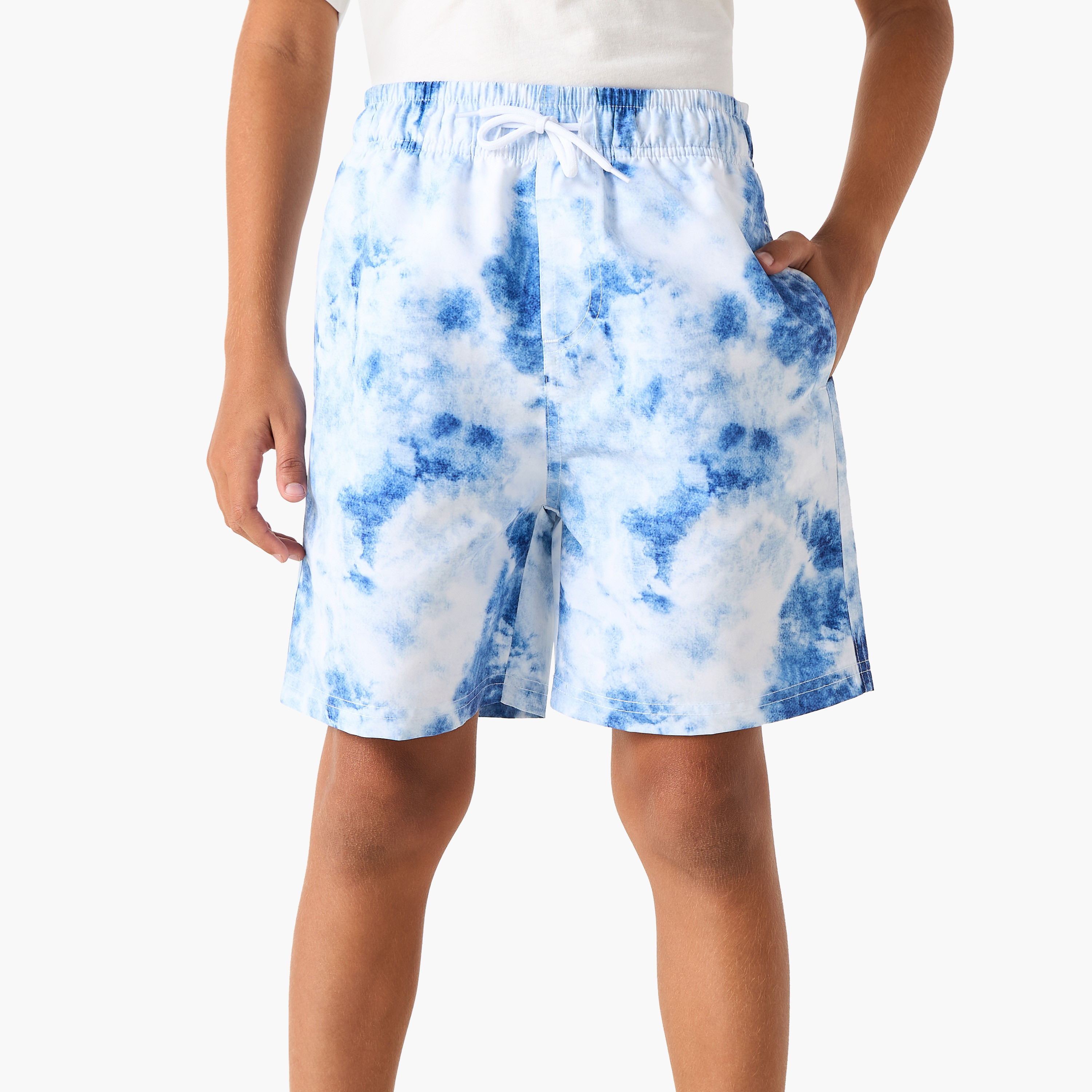 Juniors Printed Swim Shorts with Elasticated Drawstring and Pockets-sports-boys-clothing-swimwear-image-1