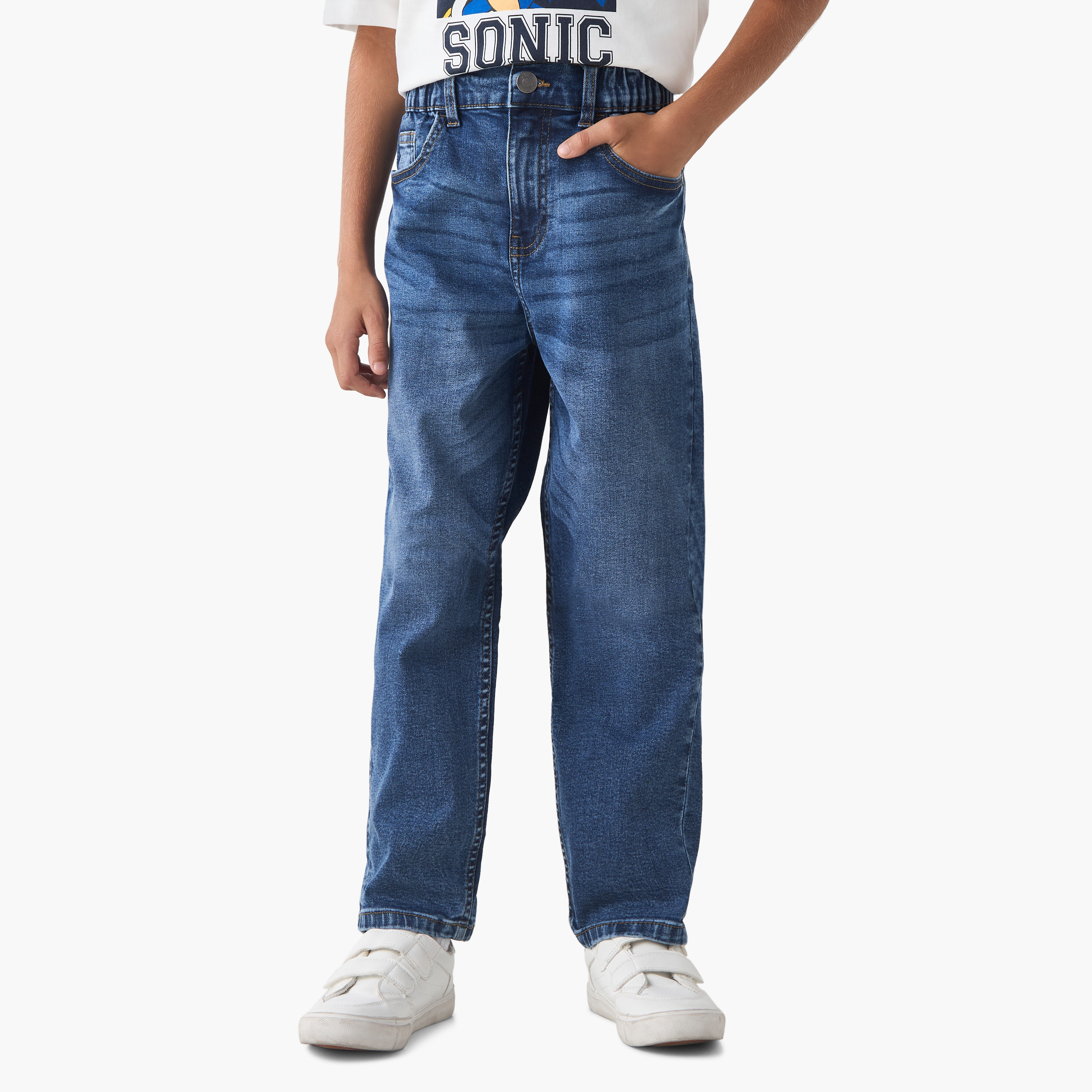 بنطلون جينز بقصة عادية مع زر إغلاق للأولاد من جونيورز-boys-clothing-bottoms-jeans-image-1