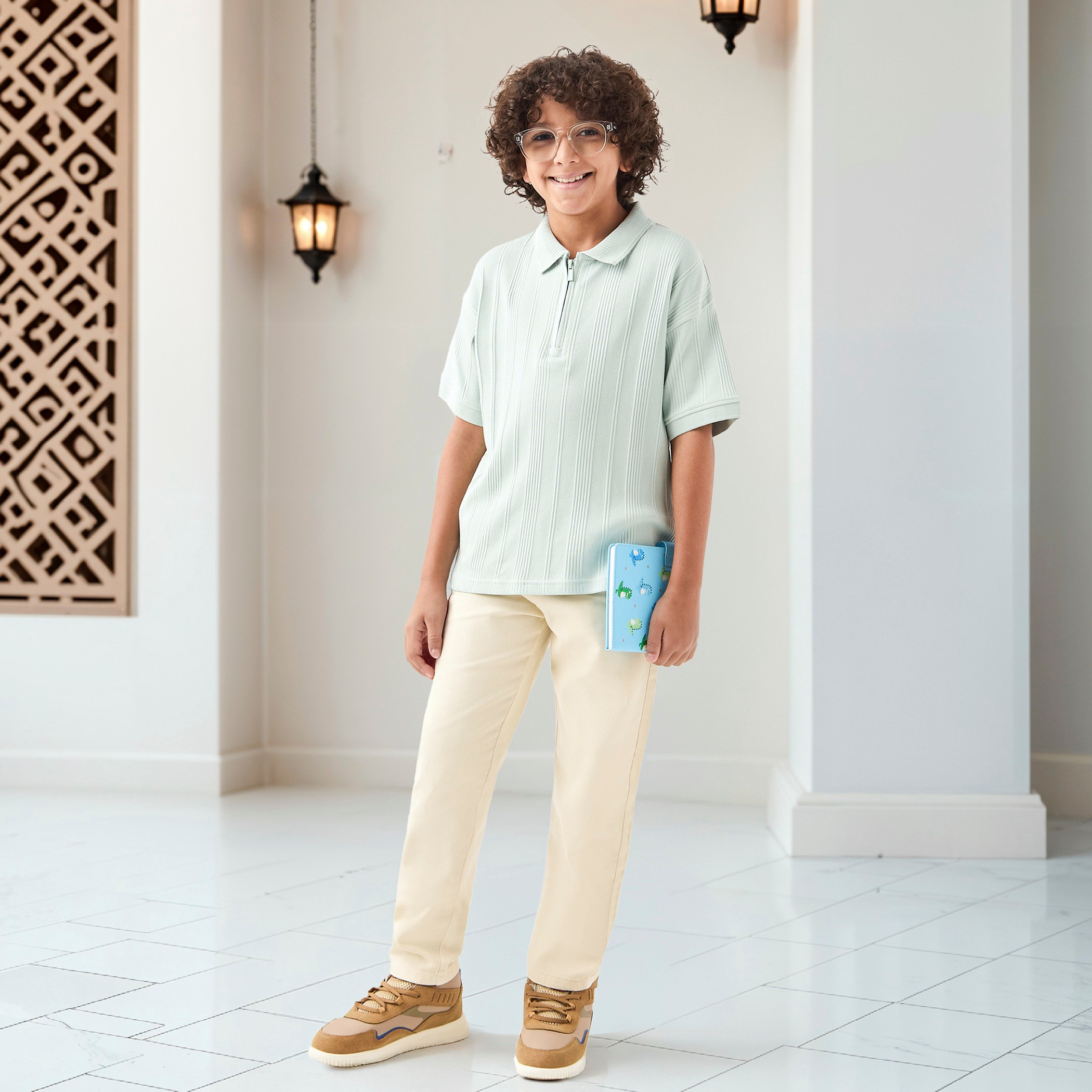 Juniors Textured Polo T-Shirt with Short Sleeves and Zip Closure-boys-clothing-tshirtsandpolos-image-2