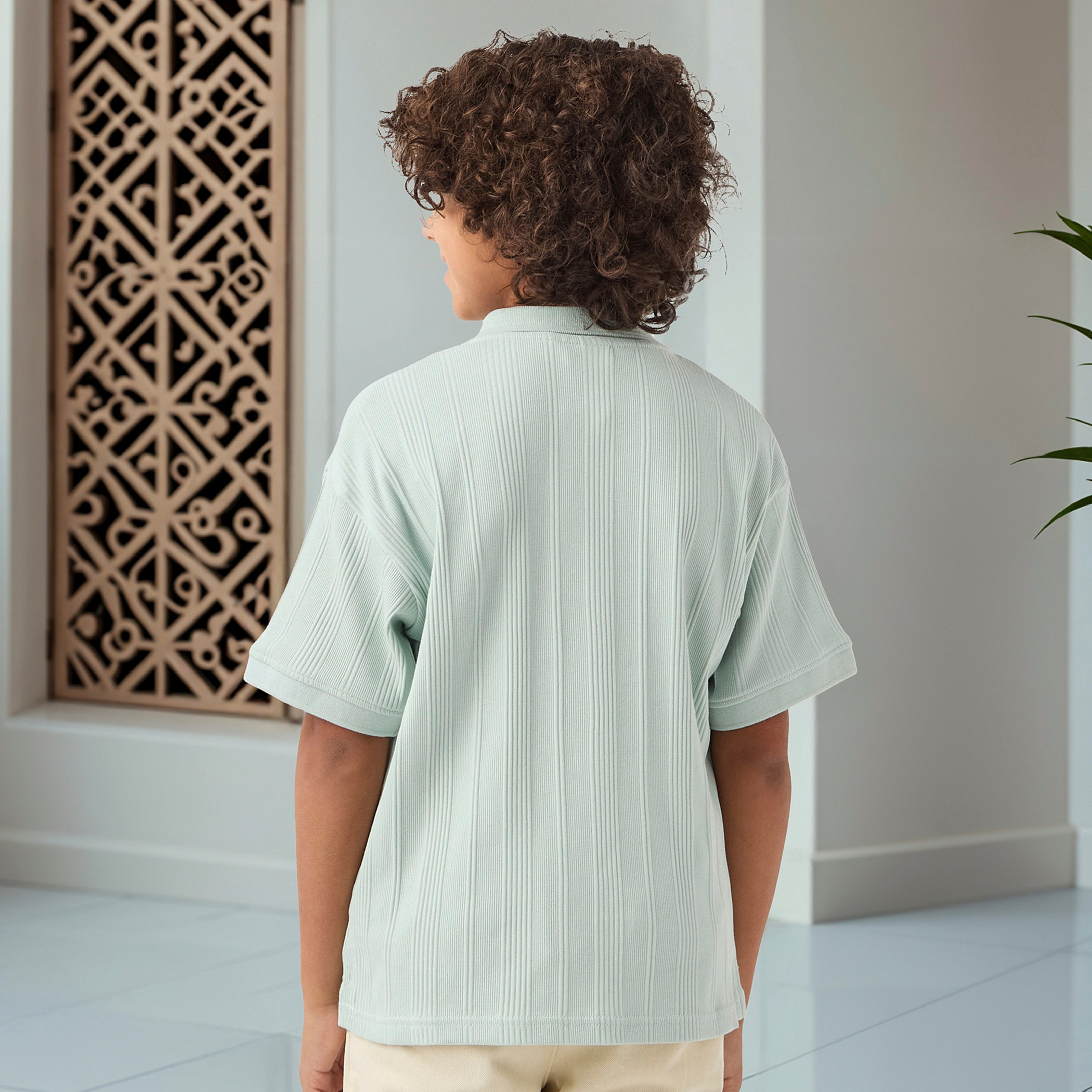 Juniors Textured Polo T-Shirt with Short Sleeves and Zip Closure-boys-clothing-tshirtsandpolos-image-4