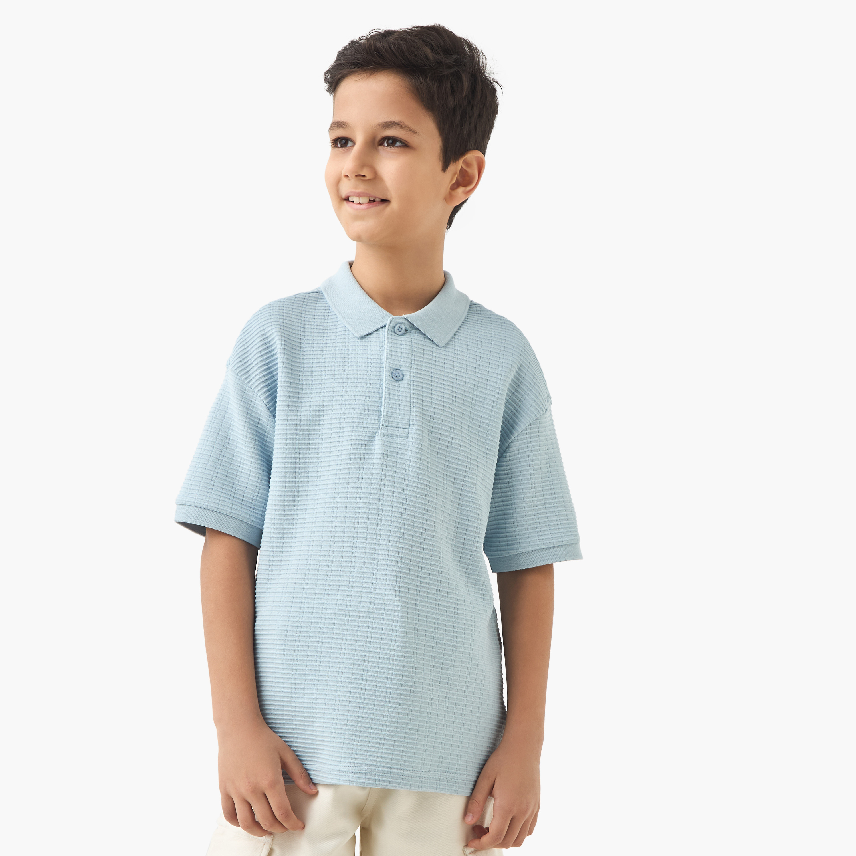 Juniors Textured Polo T-shirt with Short Sleeves-boys-clothing-tshirtsandpolos-image-1