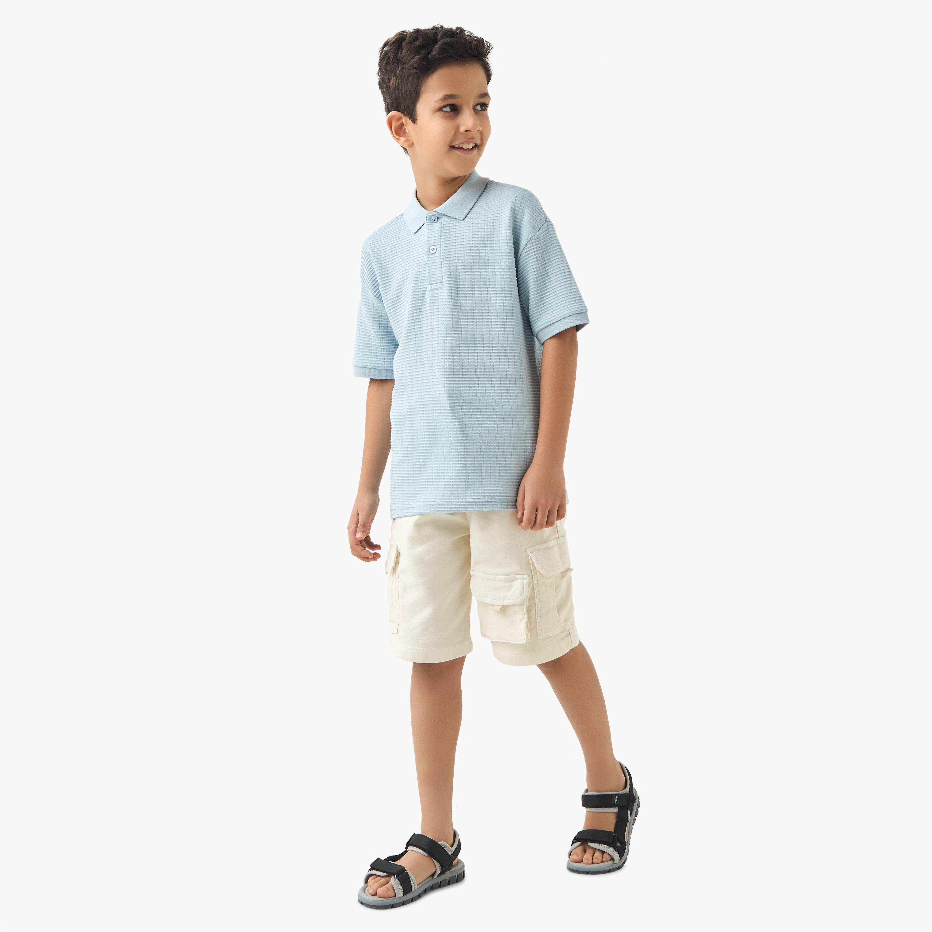 Juniors Textured Polo T-shirt with Short Sleeves-boys-clothing-tshirtsandpolos-image-2