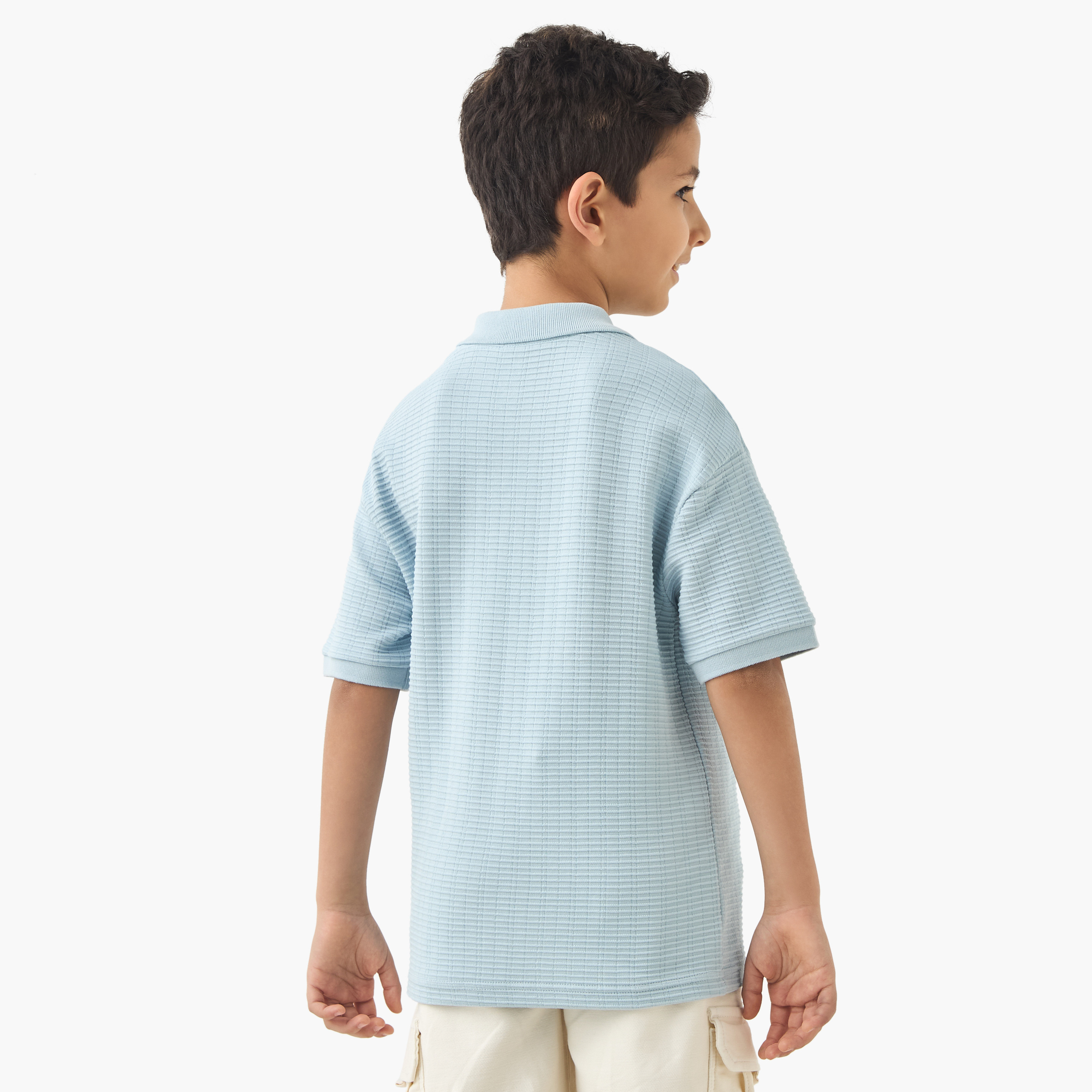 Juniors Textured Polo T-shirt with Short Sleeves-boys-clothing-tshirtsandpolos-image-3