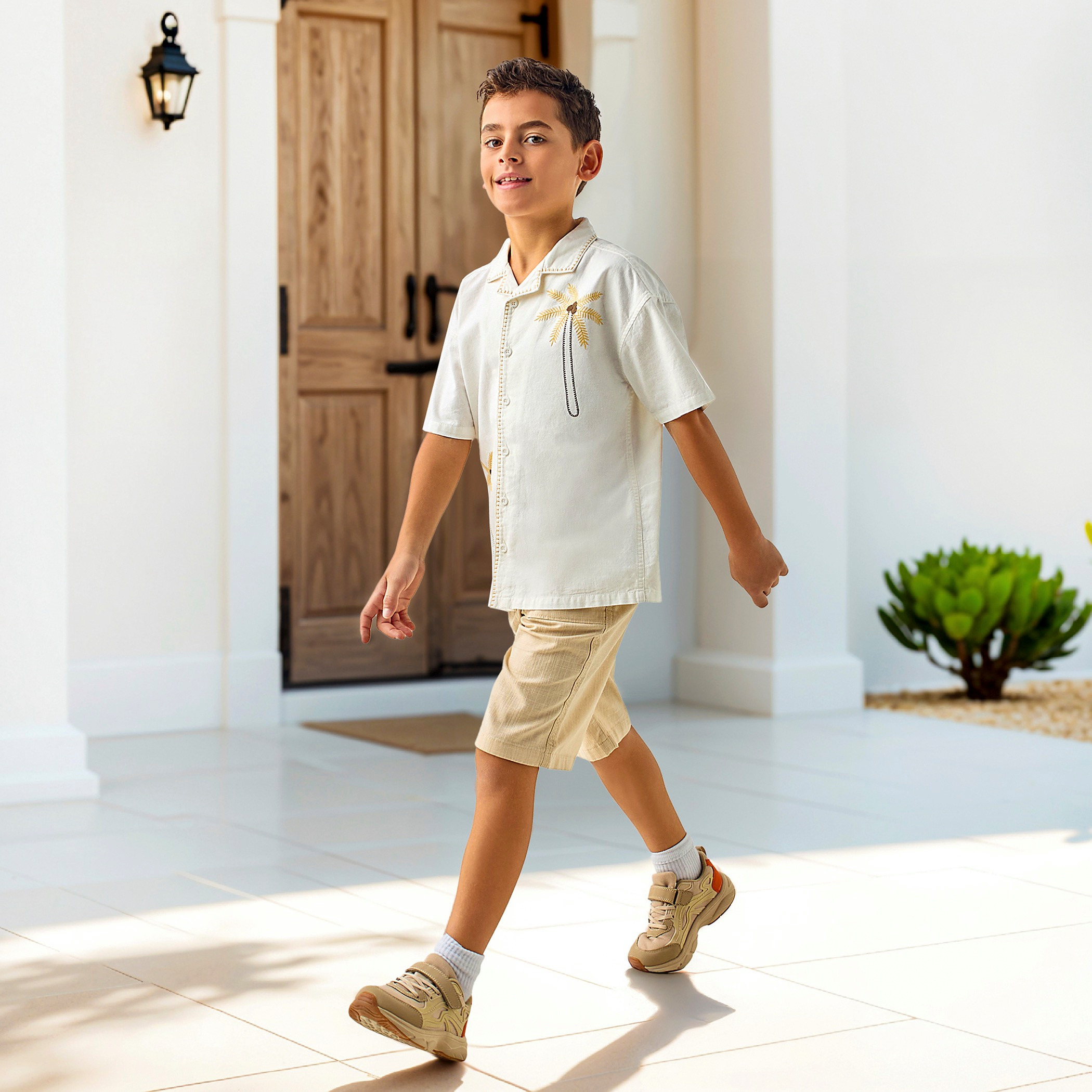 Eligo Embroidered Shirt with Camp Collar and Short Sleeves-boys-clothing-shirts-image-2