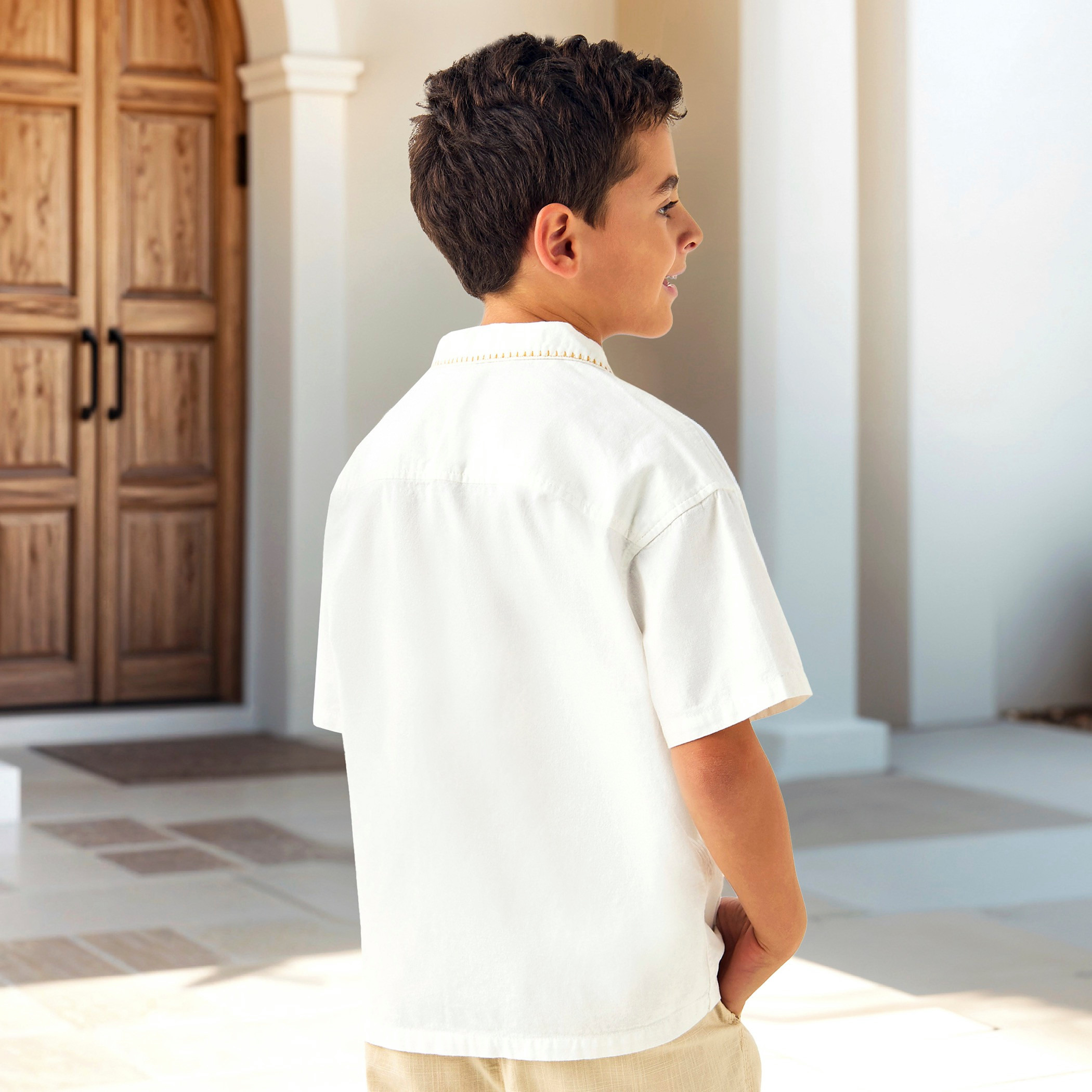Eligo Embroidered Shirt with Camp Collar and Short Sleeves-boys-clothing-shirts-image-3