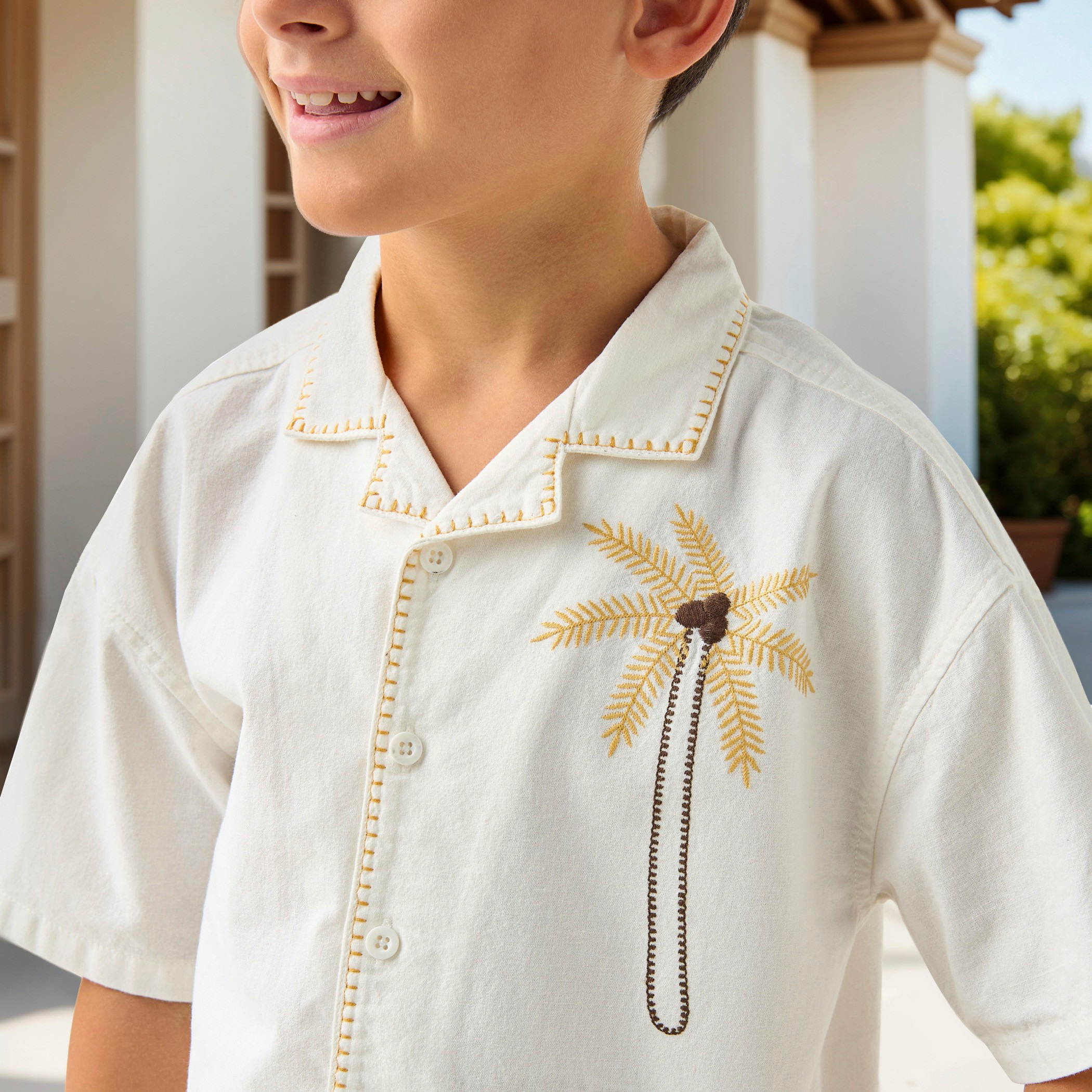 Eligo Embroidered Shirt with Camp Collar and Short Sleeves-boys-clothing-shirts-image-4