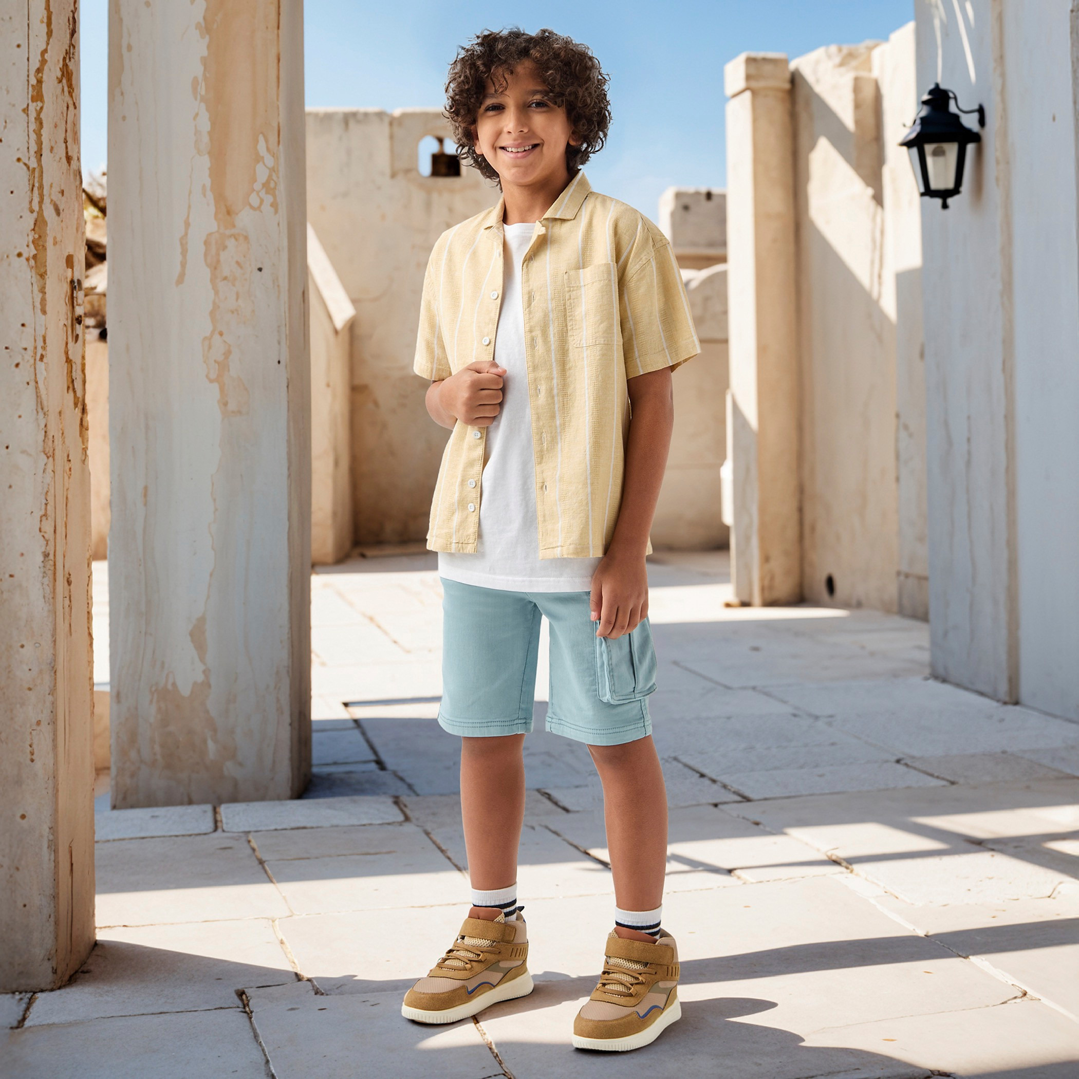 قميص مخطط بأكمام قصيرة وأزرار إغلاق من جونيورز-boys-clothing-shirts-image-3