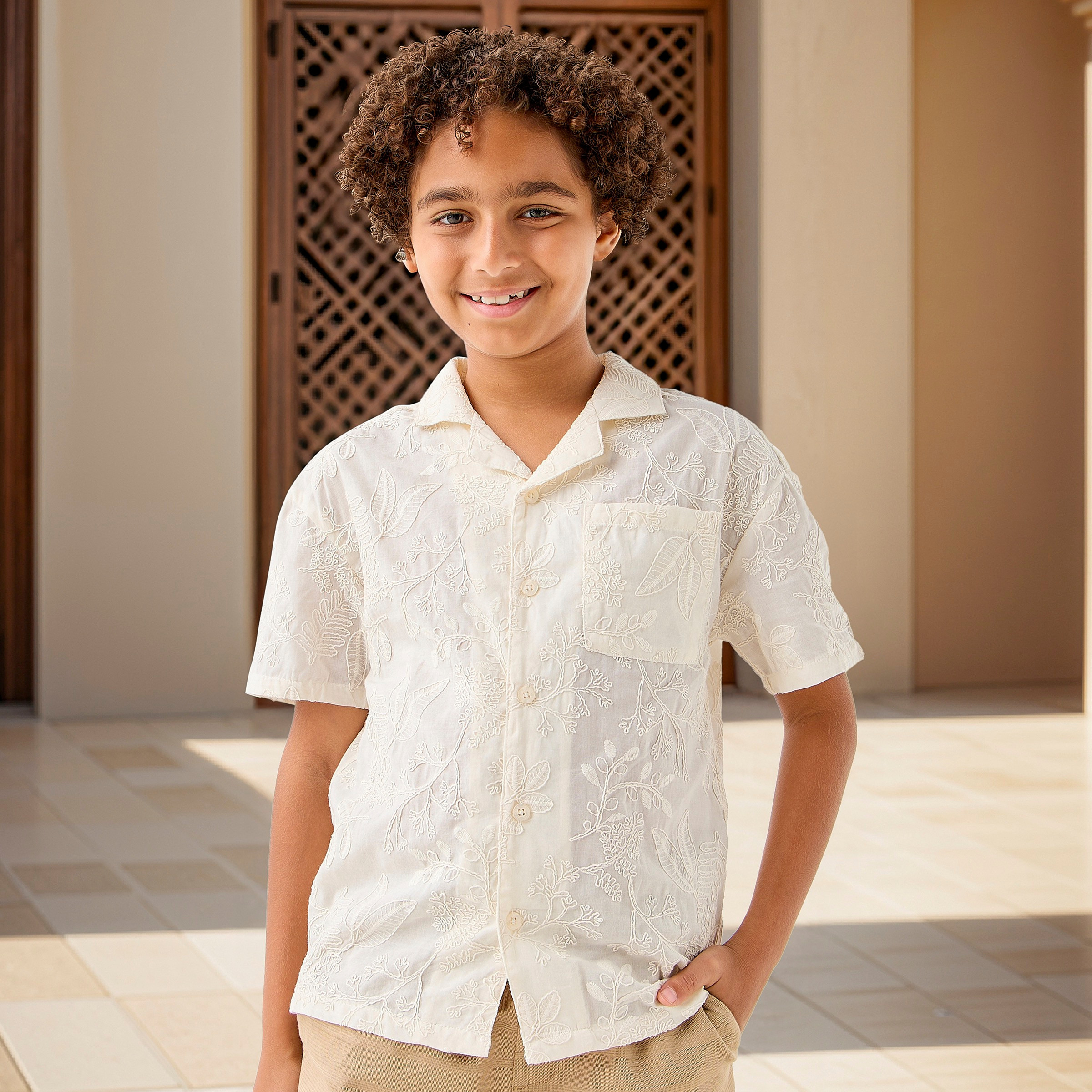 Juniors Embroidered Shirt with Short Sleeves-boys-clothing-shirts-image-1