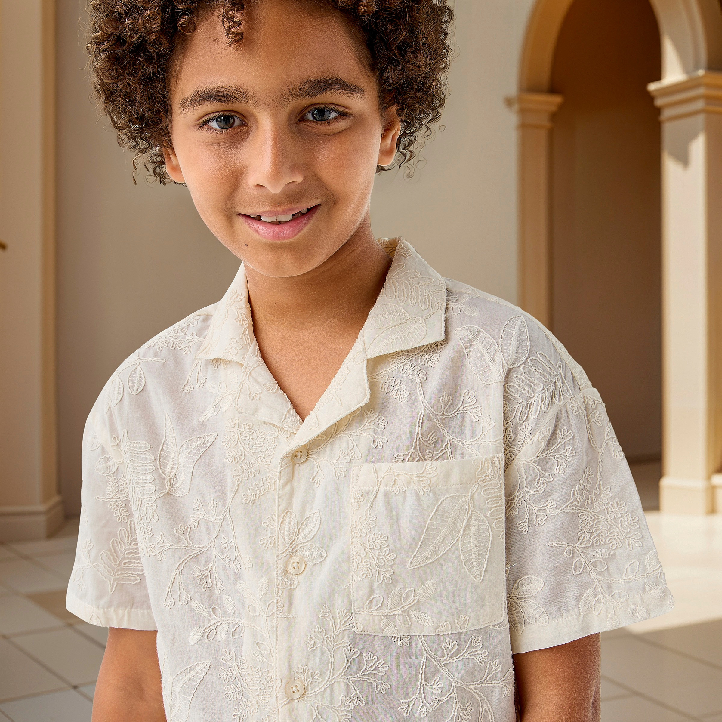 Juniors Embroidered Shirt with Short Sleeves-boys-clothing-shirts-image-4