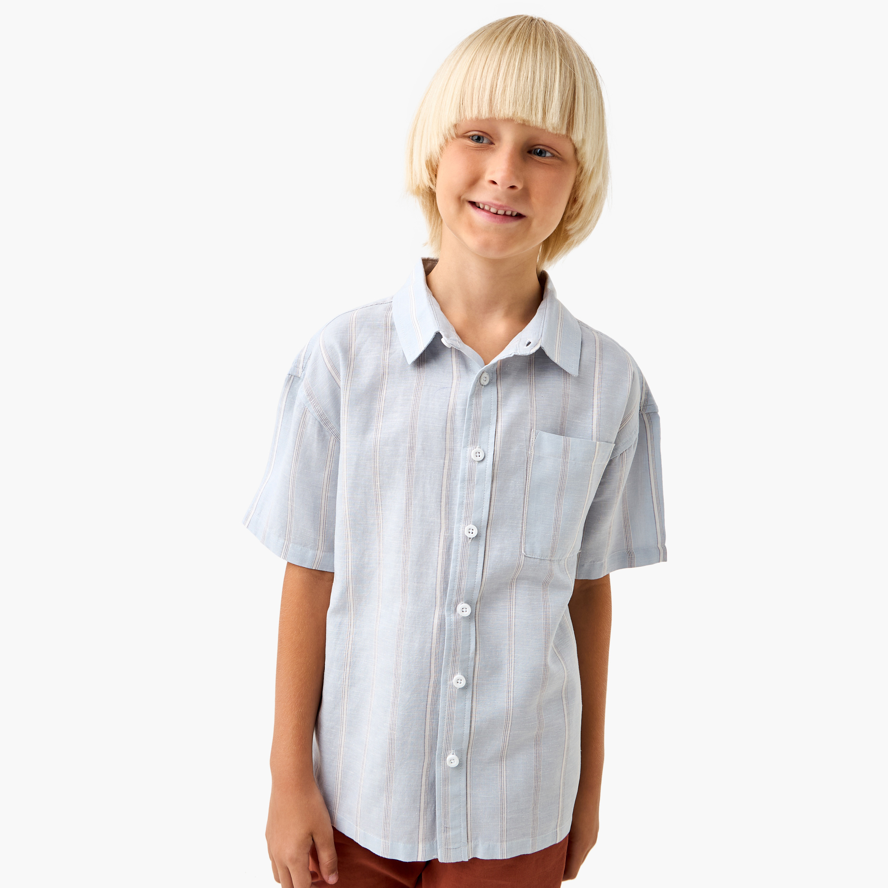 Juniors Striped Shirt with Short Sleeves-boys-clothing-shirts-image-1
