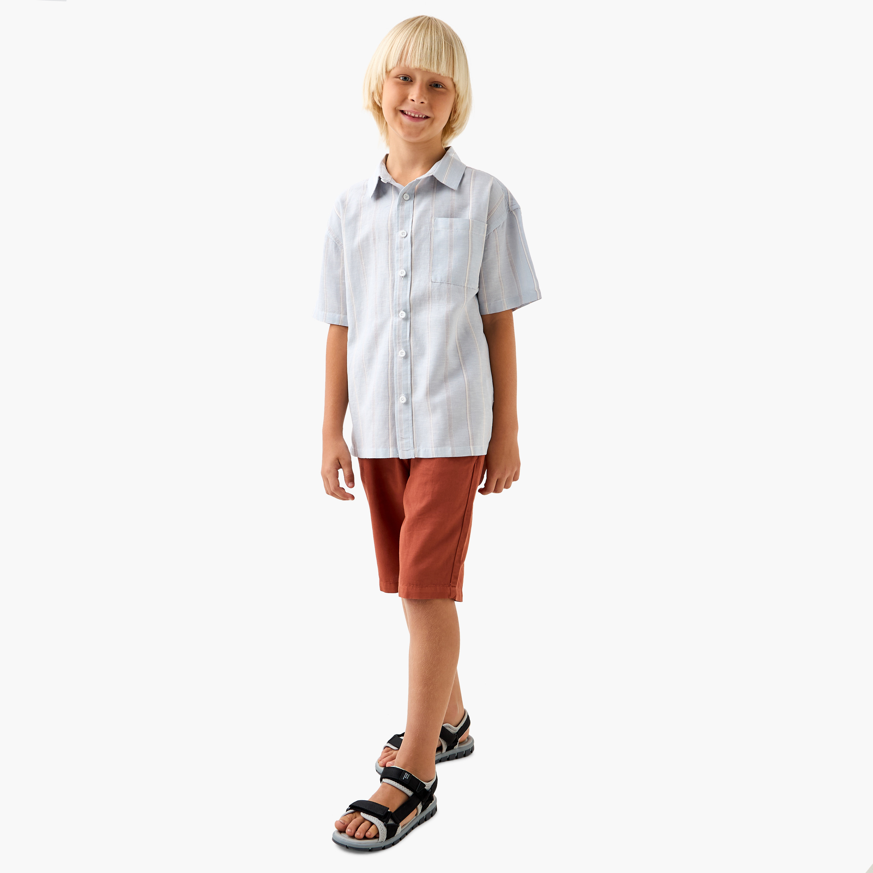 Juniors Striped Shirt with Short Sleeves-boys-clothing-shirts-image-2