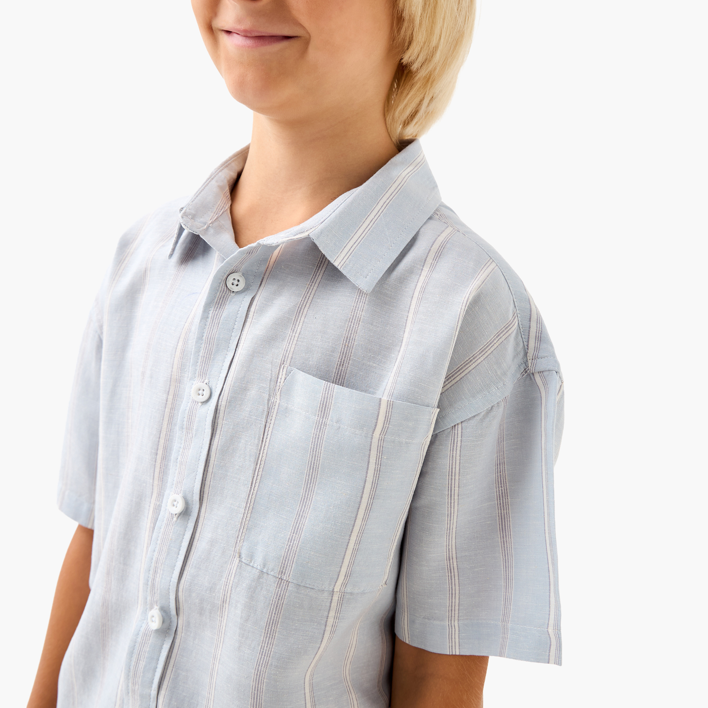 Juniors Striped Shirt with Short Sleeves-boys-clothing-shirts-image-4