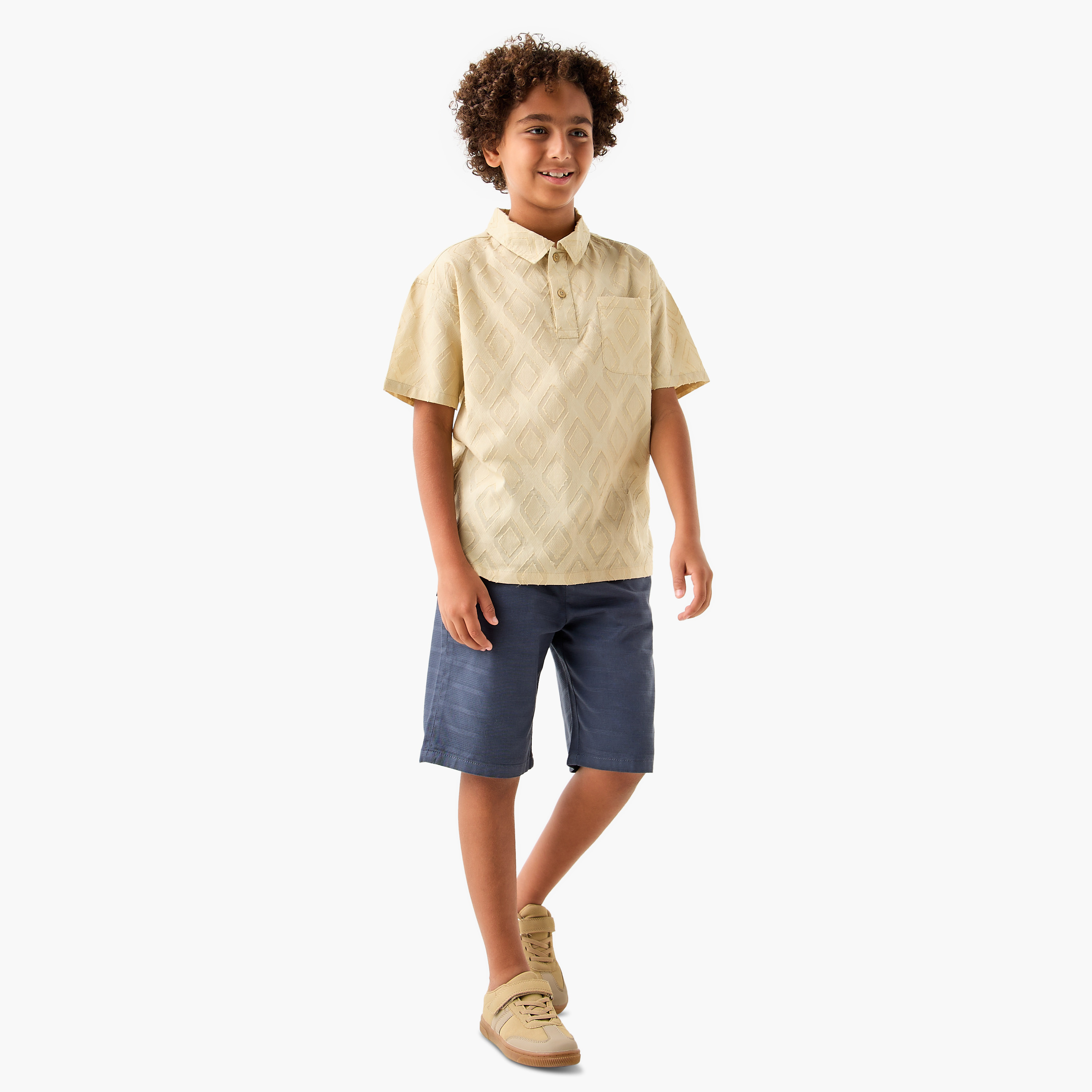 Juniors Textured Collared T-Shirt with Short Sleeves-boys-clothing-tshirtsandpolos-image-2