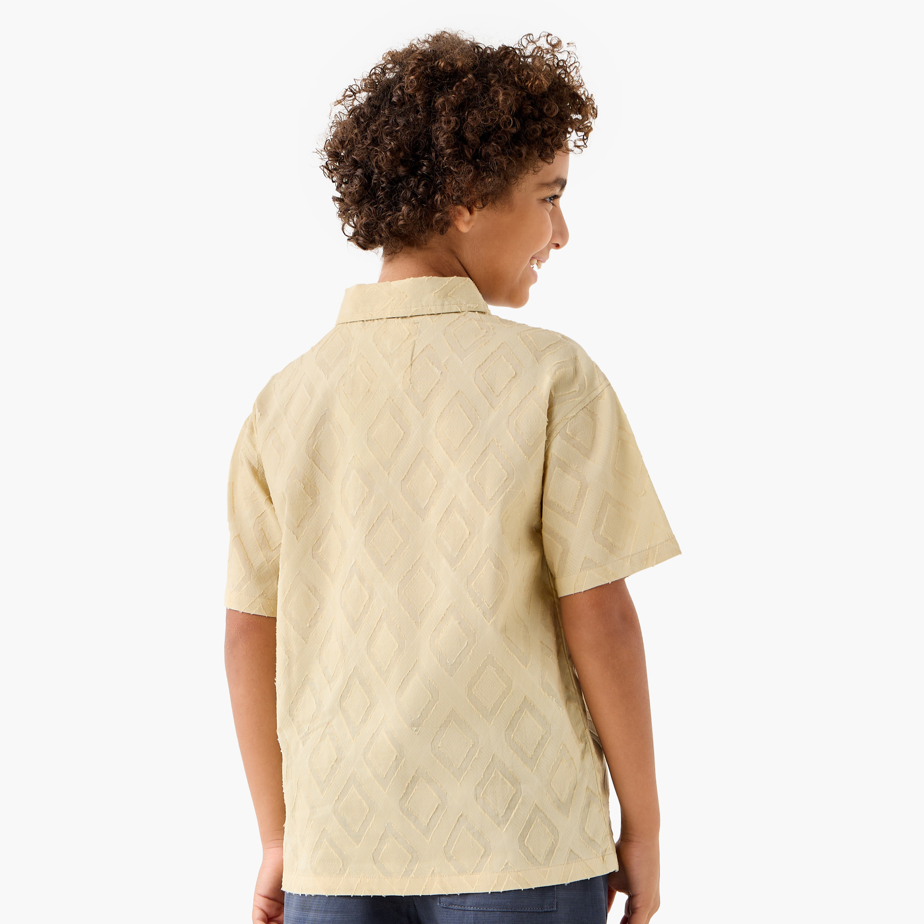 Juniors Textured Collared T-Shirt with Short Sleeves-boys-clothing-tshirtsandpolos-image-3