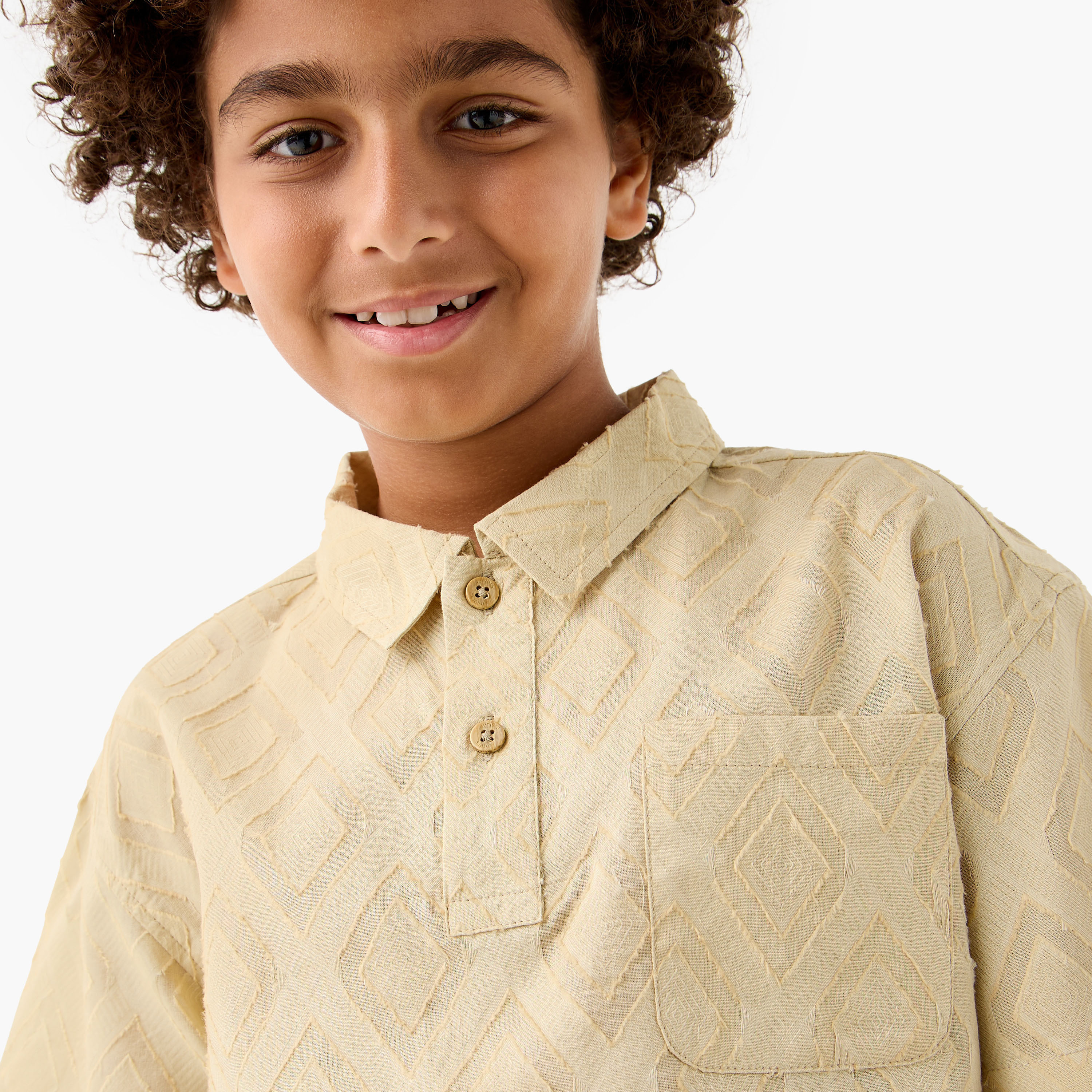 Juniors Textured Collared T-Shirt with Short Sleeves-boys-clothing-tshirtsandpolos-image-4
