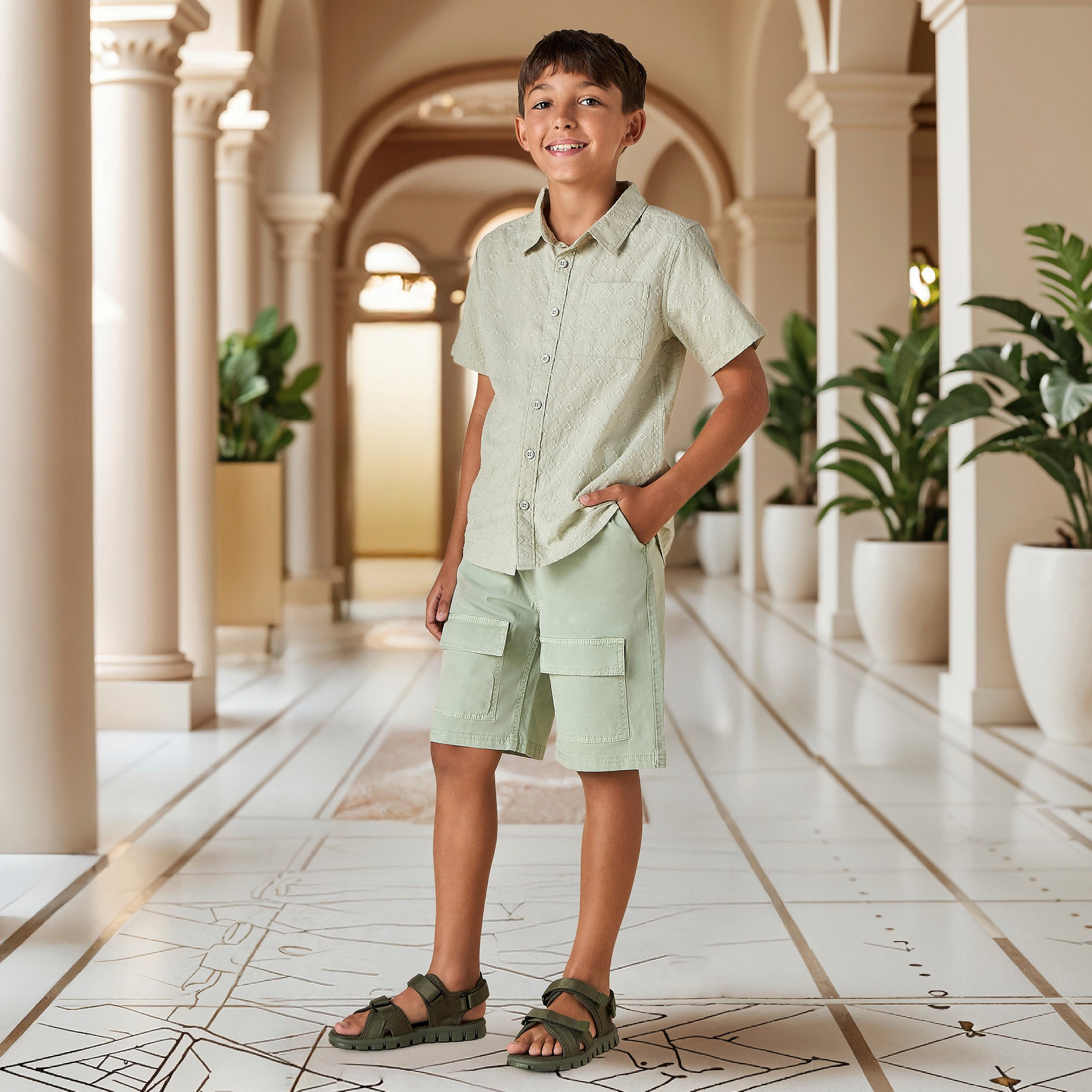 Juniors Solid Cargo Shorts with Pockets and Drawstring Closure-boys-clothing-bottoms-shorts-image-2